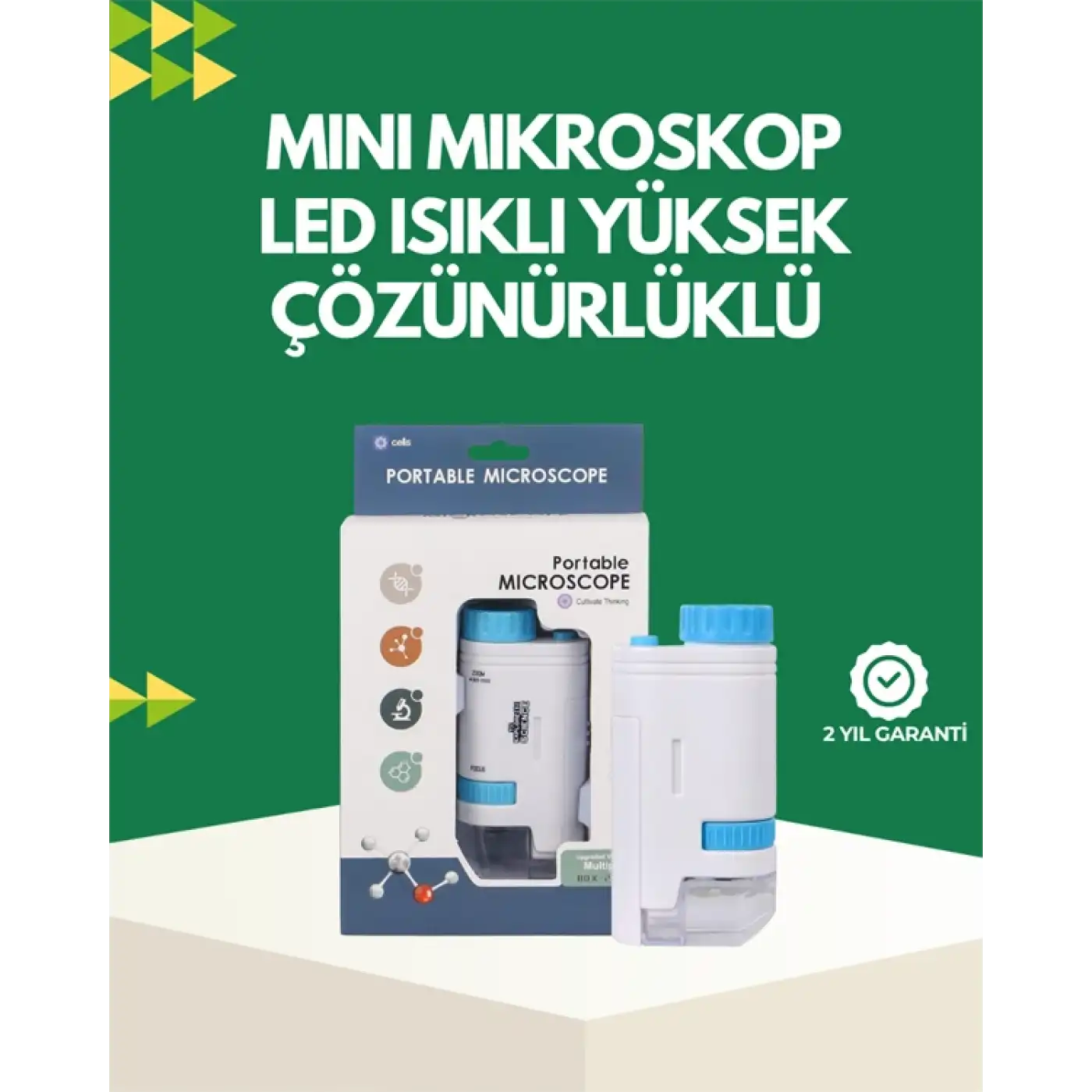 LED Aydınlatmalı 80–200 Kat Büyütmeli Cep Mikroskop