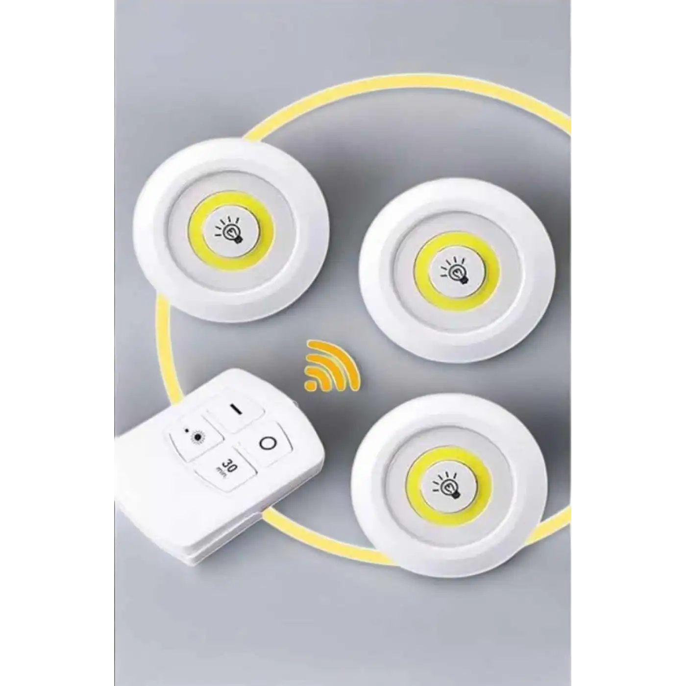 Led Lamba 3lü Uzaktan Kumandalı Yapışkanlı Beyaz Işık