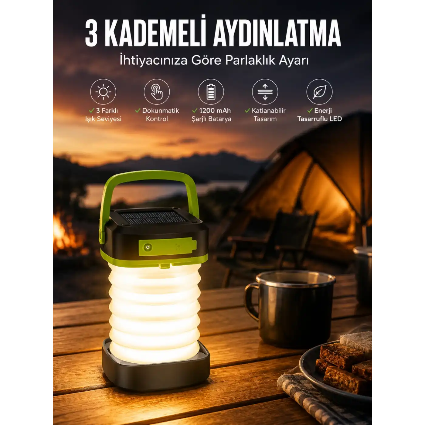 Led Lamba Kamp Lambası Hafif Taşınabilir Şarj Süreli Akordeon El Fenerli