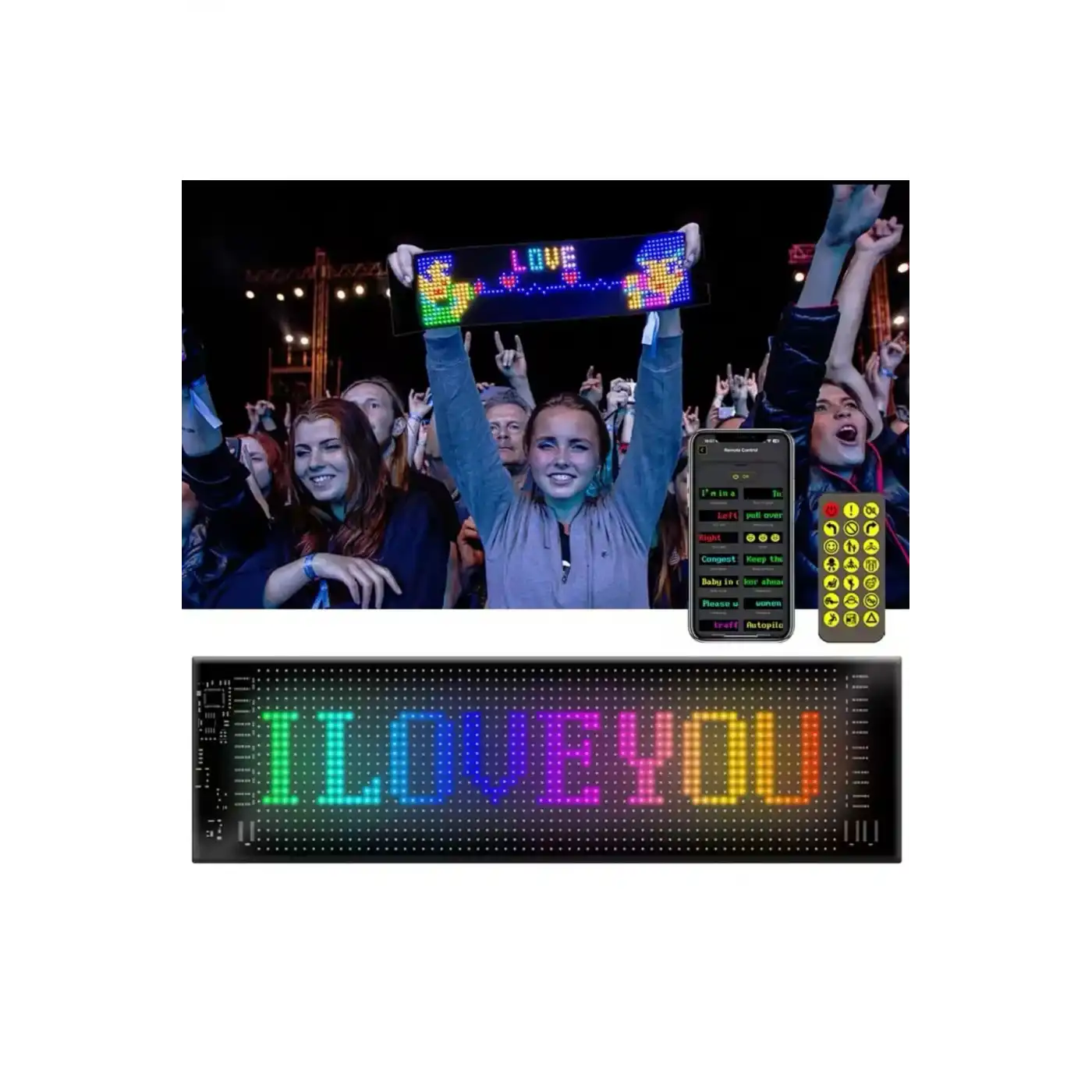 Led Panel Cama Yapışan Telefon Kontrollü Led Ekran Panel 16*64 Led Sayısı