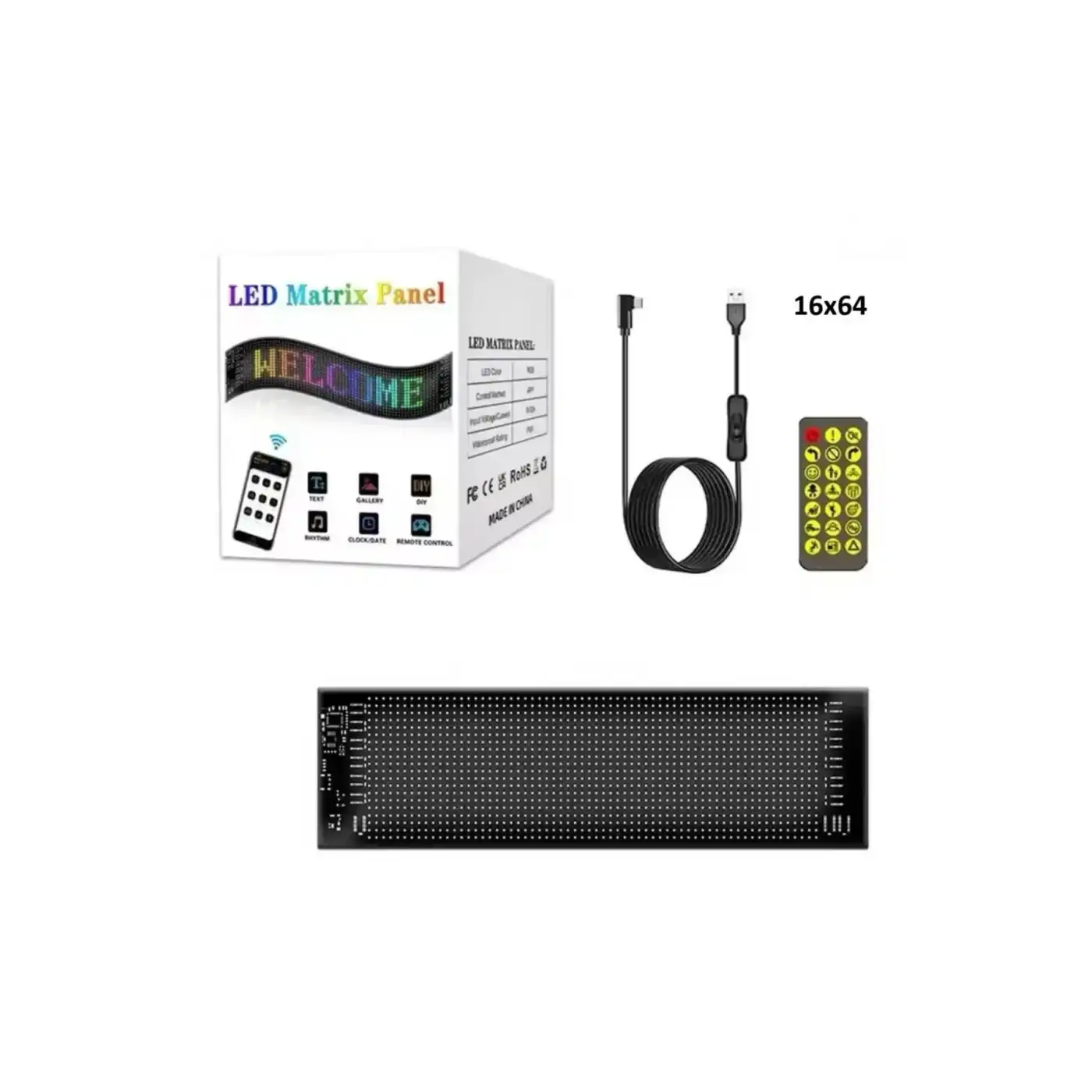 Led Panel Cama Yapışan Telefon Kontrollü Led Ekran Panel 16*64 Led Sayısı