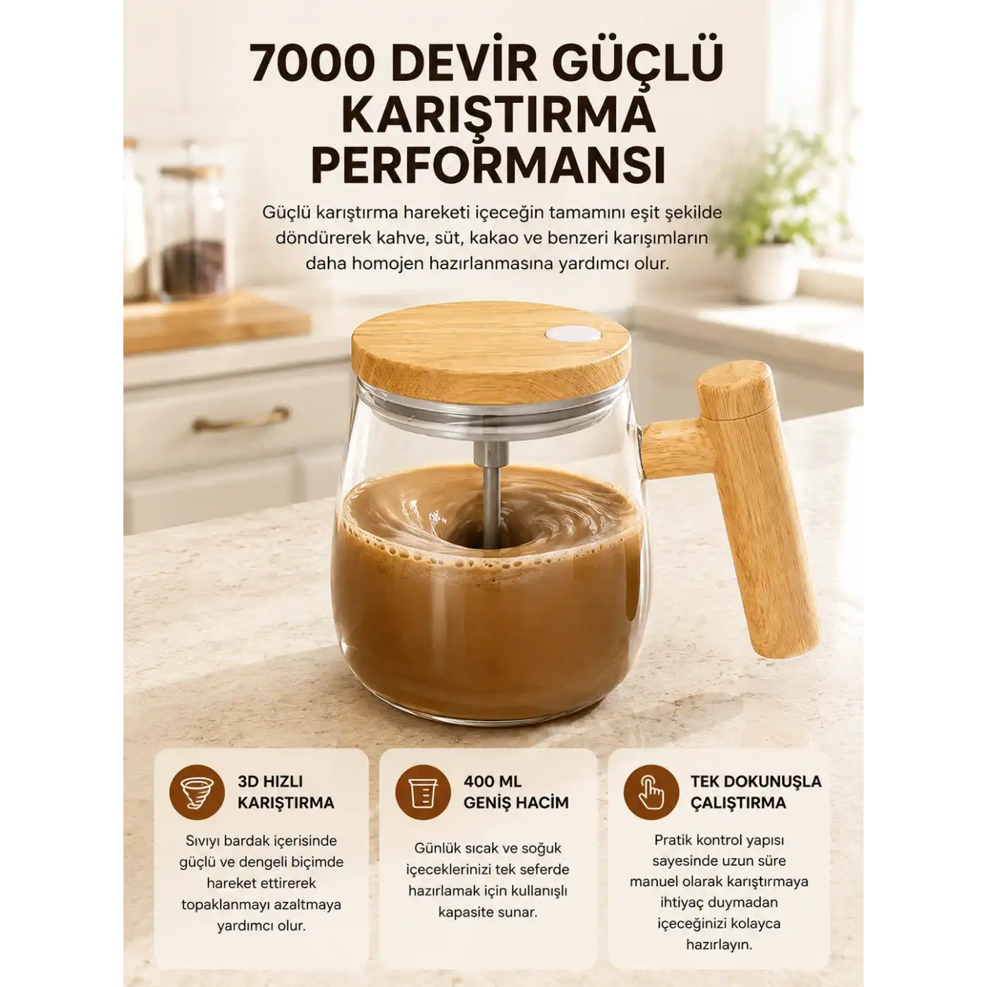 Manyetik Karıştırıcı Kupa – 400 ml, C Tipi Şarjlı, Akıllı Tasarım Yeni Nesil