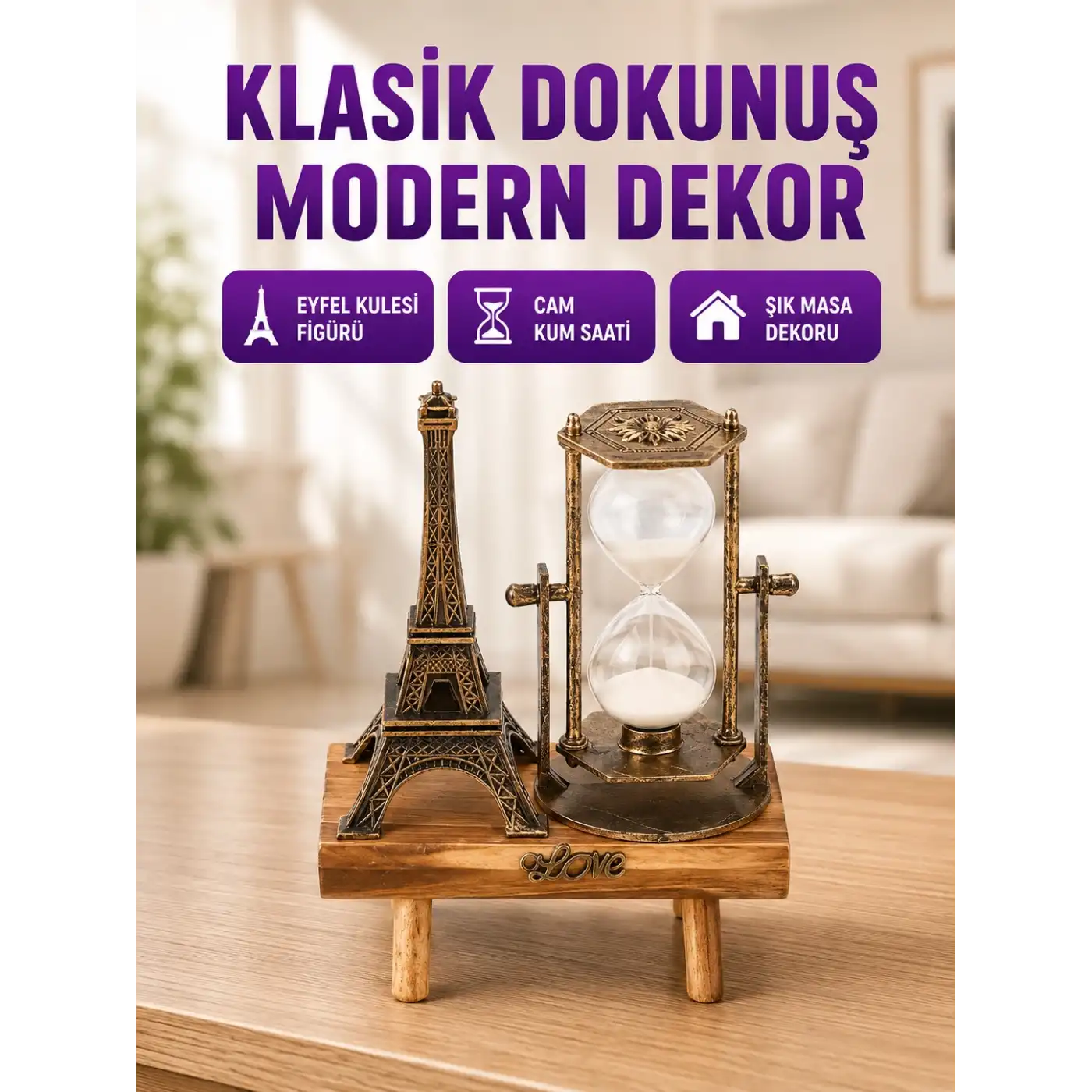 Masa Üstü Ahşap Kum Saati – Dekoratif, Dayanıklı ve Şık
