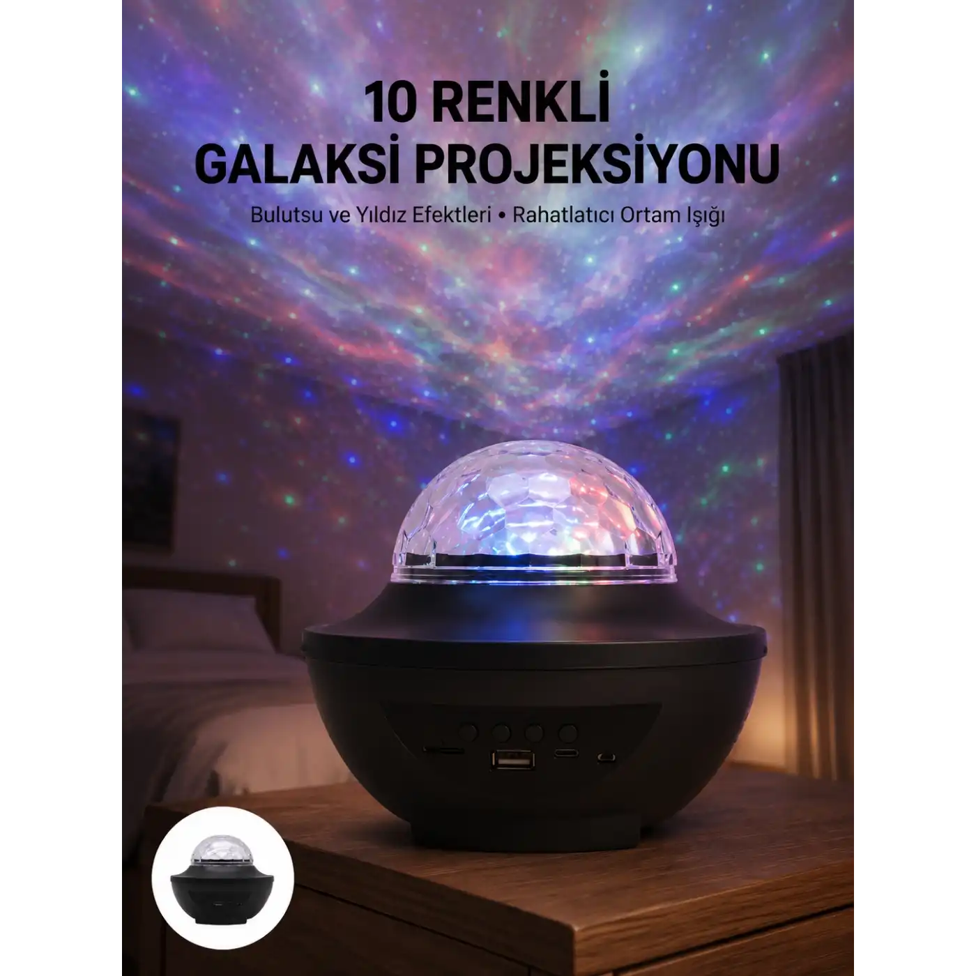 Masa ve Gece Lambası Renkli Projektör Işıklı Disko Topu Bluetooth Hoparlör