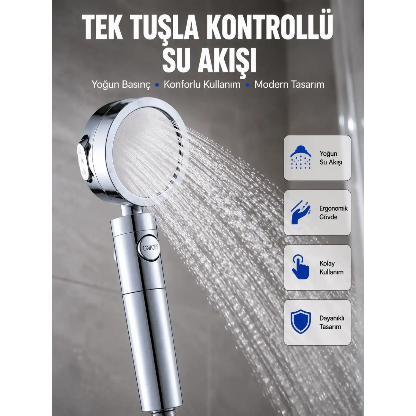 Masaj ve Yağmur Modlu Su Tasarruflu Duş Başlığı