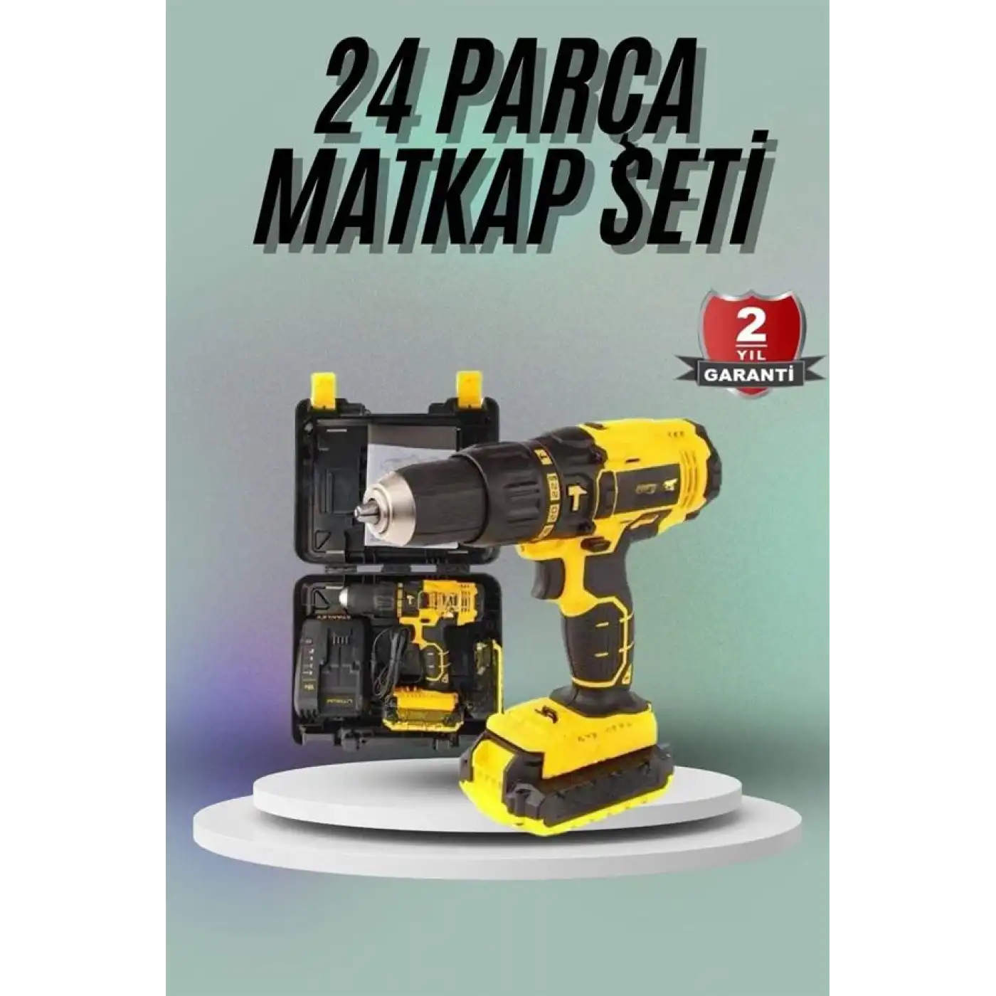 Matkap Seti 24 Parça Çift Bataryalı Darbeli Led Işıklı Vidalama