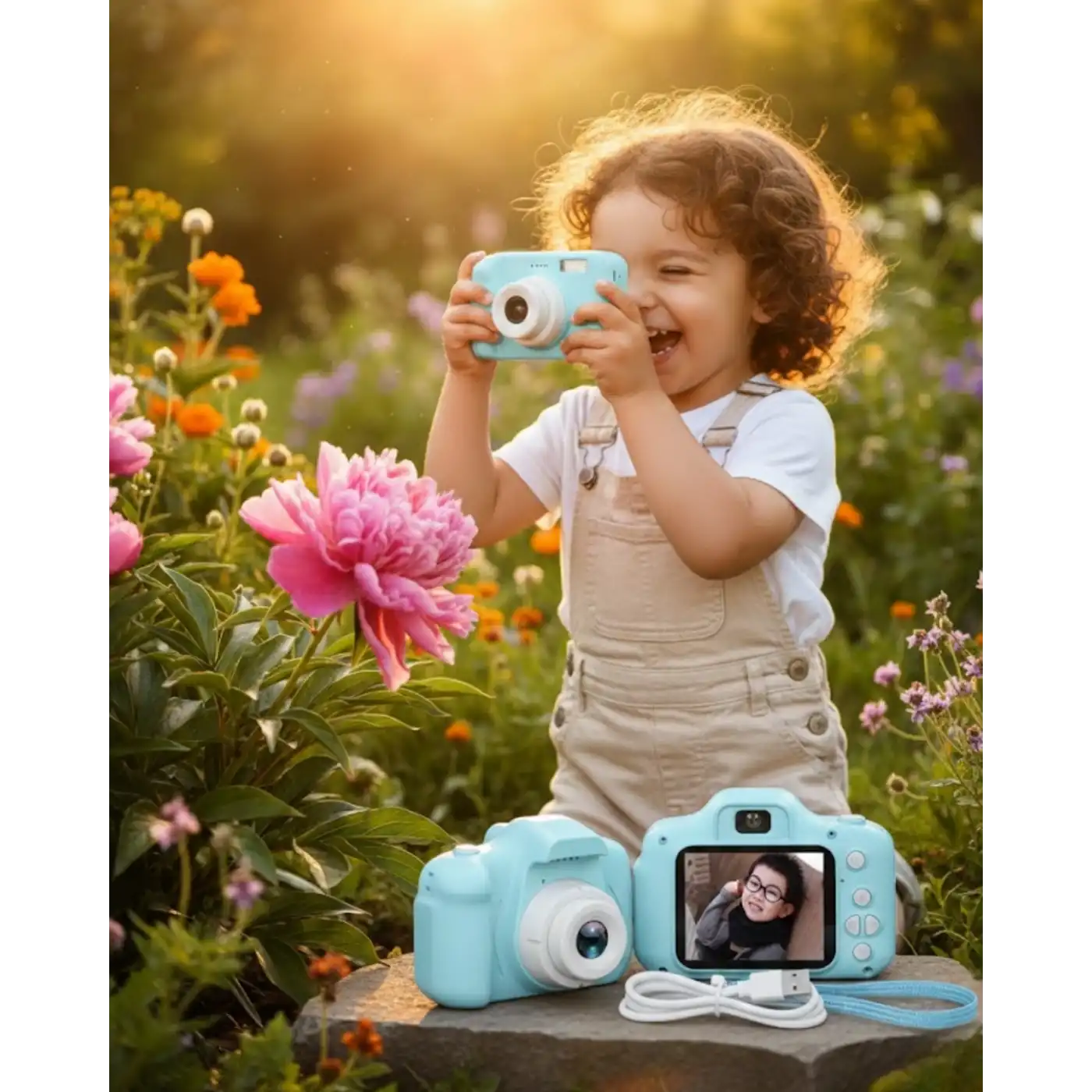 Mavi Kompakt Mini Kamera HD Video ve Fotoğraf Çekim Özellikli Şarjlı Model