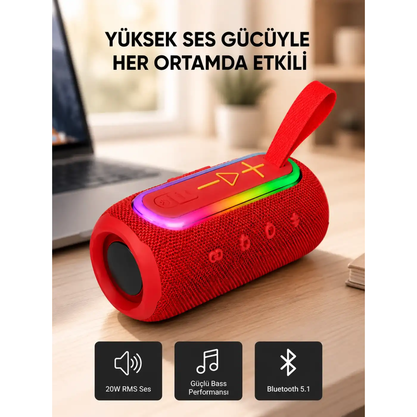 Mavi Taşınabilir Bluetooth Hoparlör Kompakt Tasarım ve Güçlü Ses
