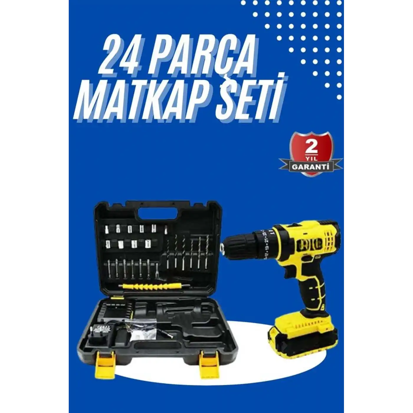 Metal Şanzıman Çift Akülü Bakır Sargı 24 Parça Led Aydınlatmalı Matkap Seti