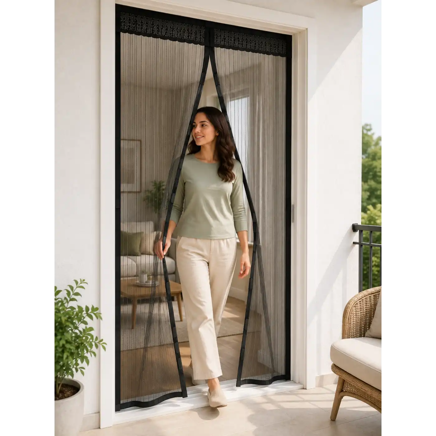 Mıknatıslı Kapı Sinekliği Otomatik Kapanan Siyah File Balkon ve Teras Sinekliği