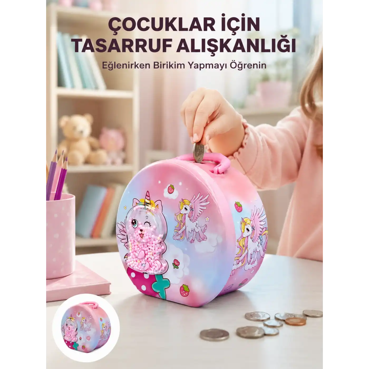 Mini Çocuk Para Kasası Güvenli Kilitli Birikim Kutusu