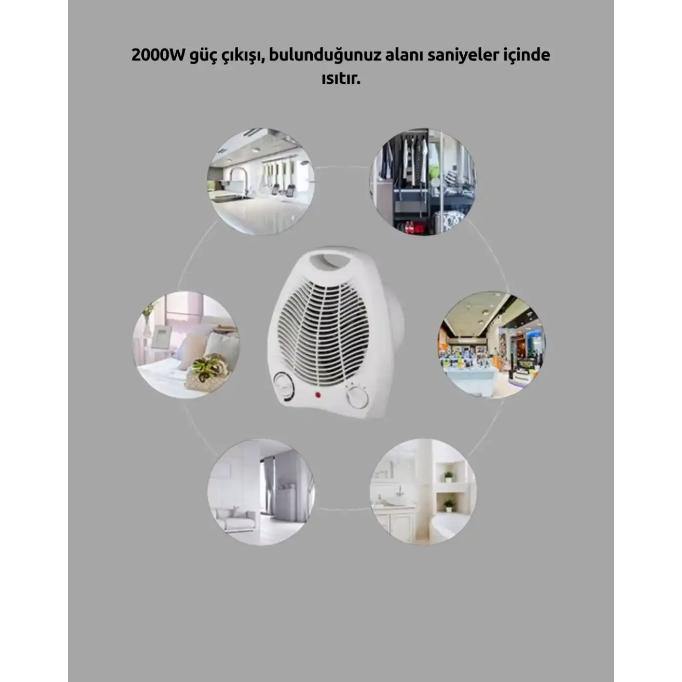 Mini Elektrikli Isıtıcı – 2000W Güç, Fanlı Isıtma, 3 Isı Modu