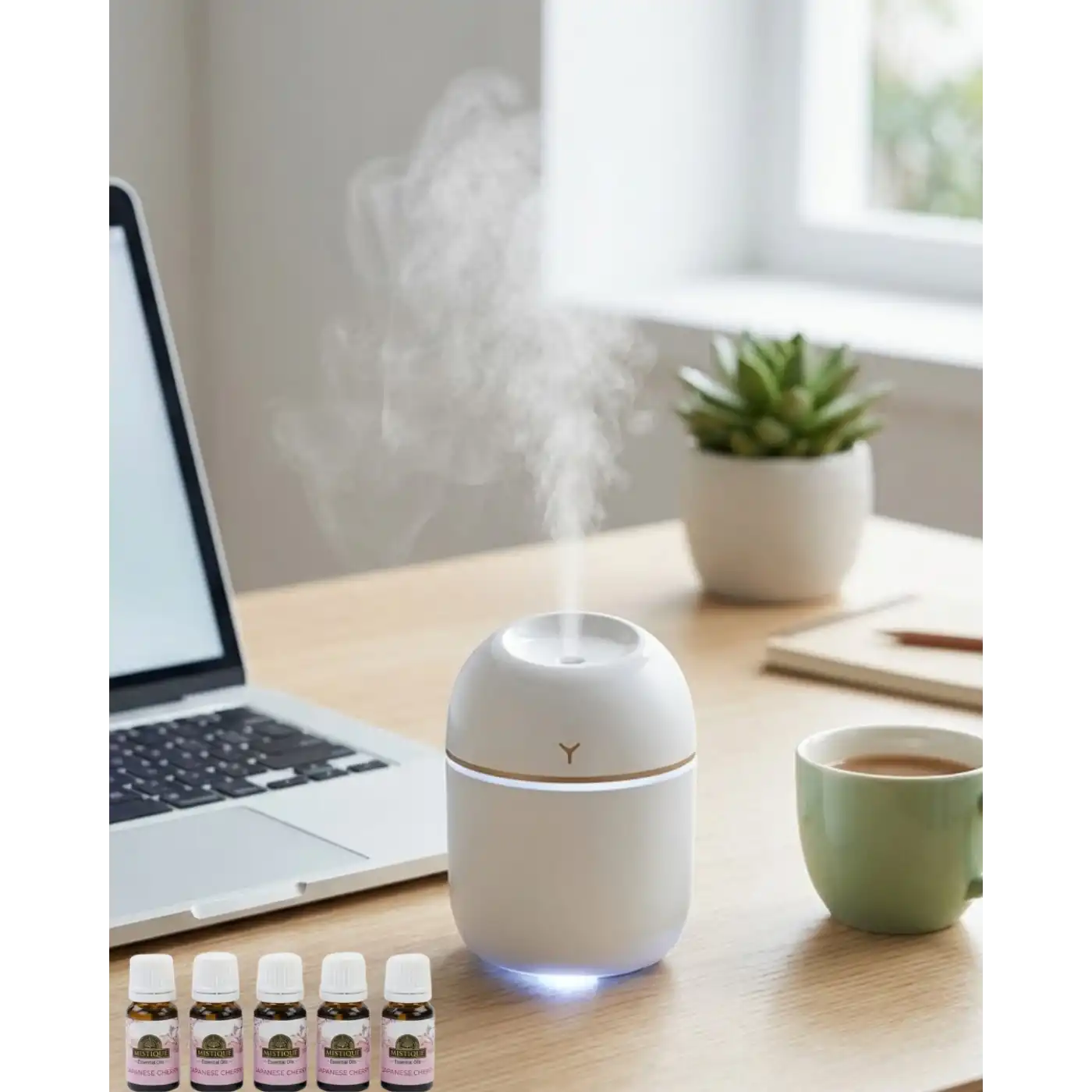 Mini Hava Nemlendirici USB Bağlantılı LED Işıklı 5 Esans Hediyeli Aromaterapi Difüzörü