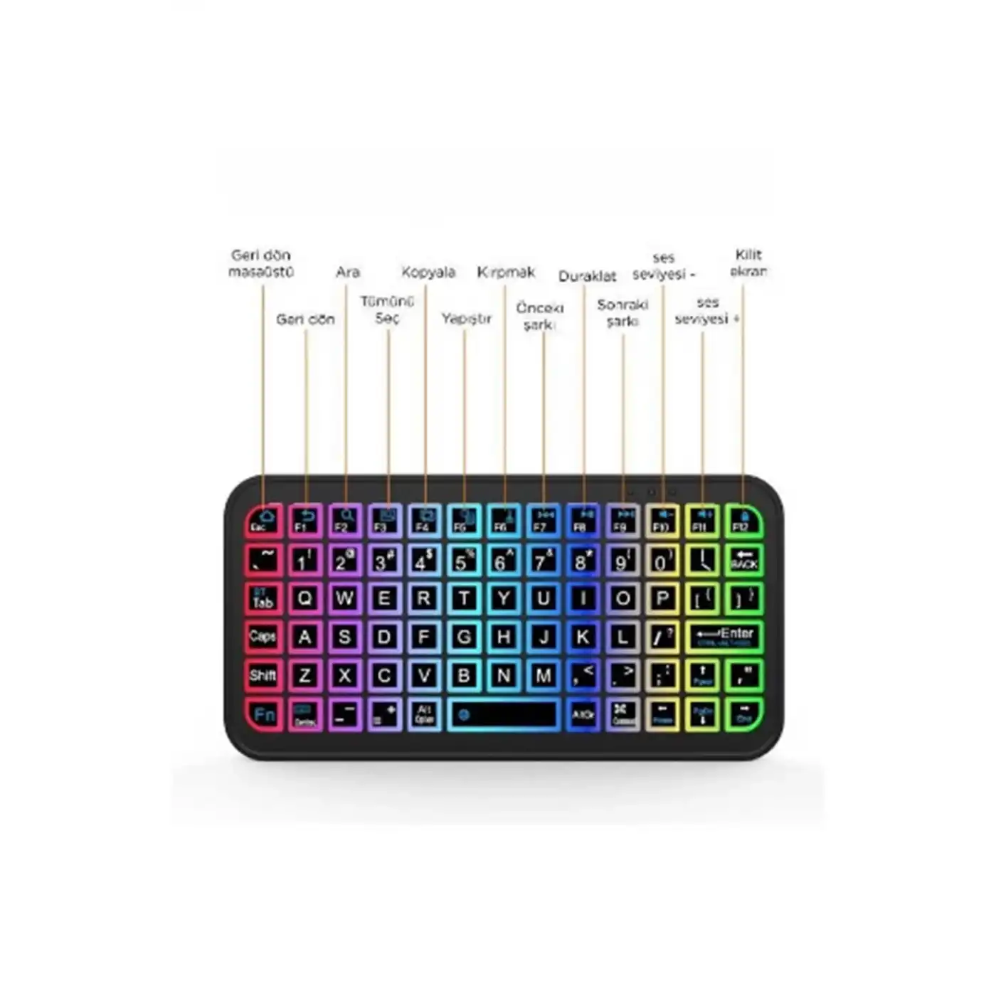 Mini Klavye Smarttv Işıklı Bluetooth Kablosuz Televizyon Ps3 Dizüstü Tabletler Ve Telefonlar İçin