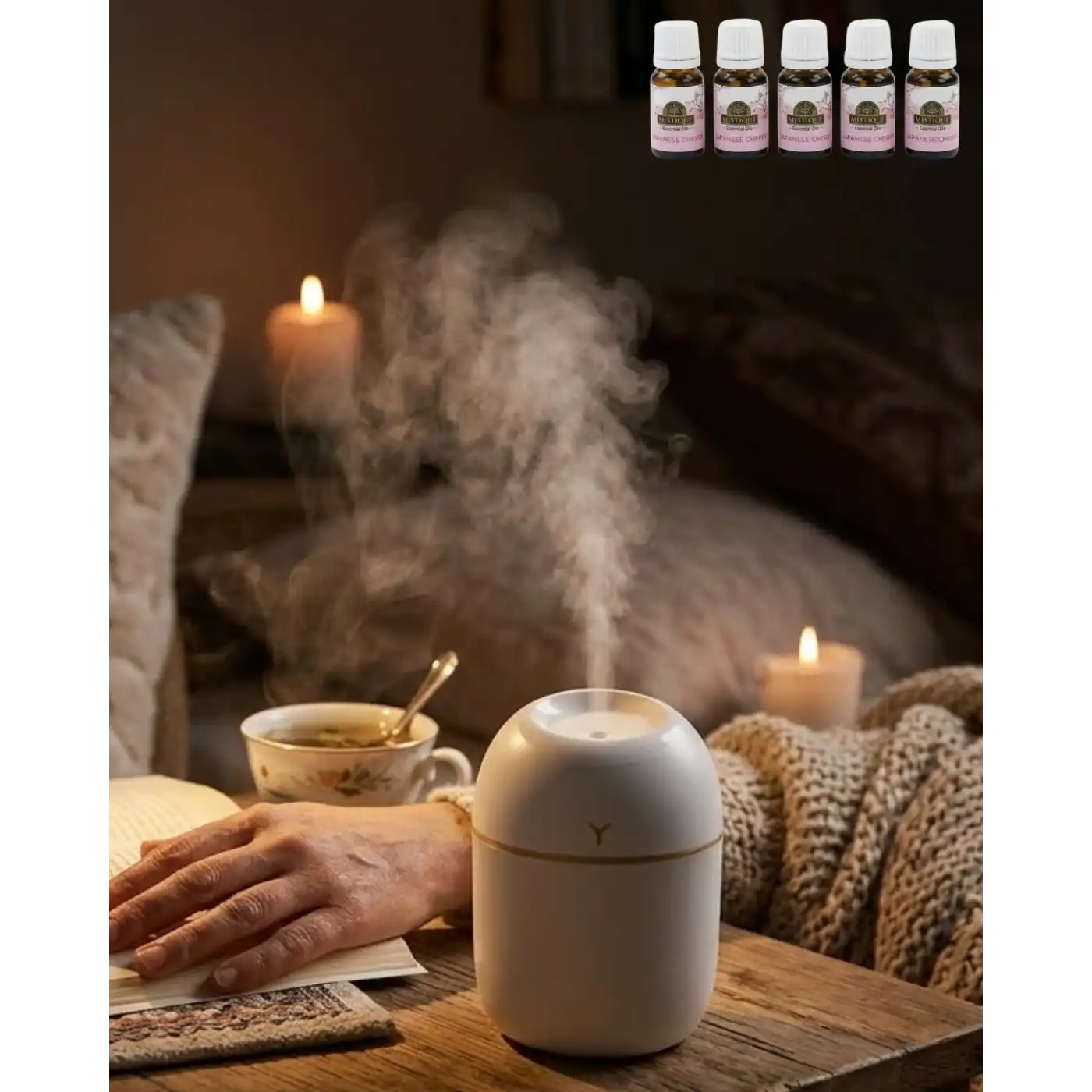 Mini Nemlendirici 5 Esans Hediyeli LED Işıklı Taşınabilir Aromaterapi Buhar Makinesi