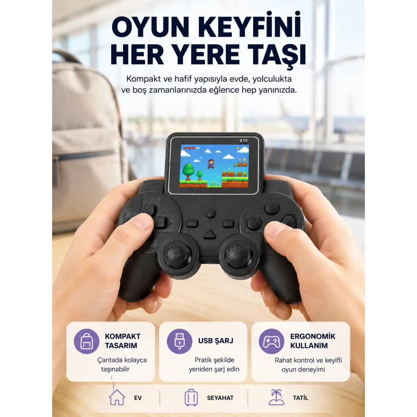 Mini Retro Oyun Konsolu S10 2.8 İnç Ekran Taşınabilir Klasik Atari Yeni Nesil