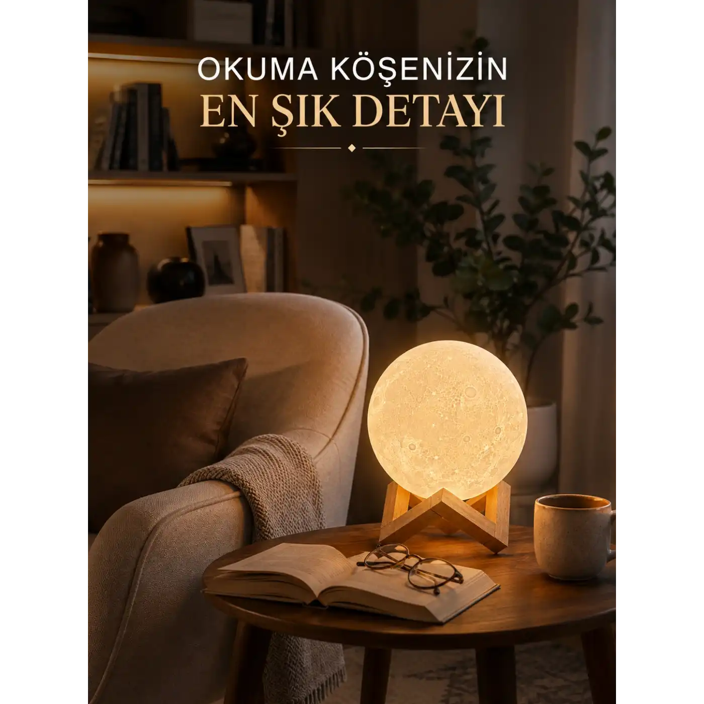 Modern Tasarımlı 3D Ay Lambası Yatak Odası ve Salon Dekoru