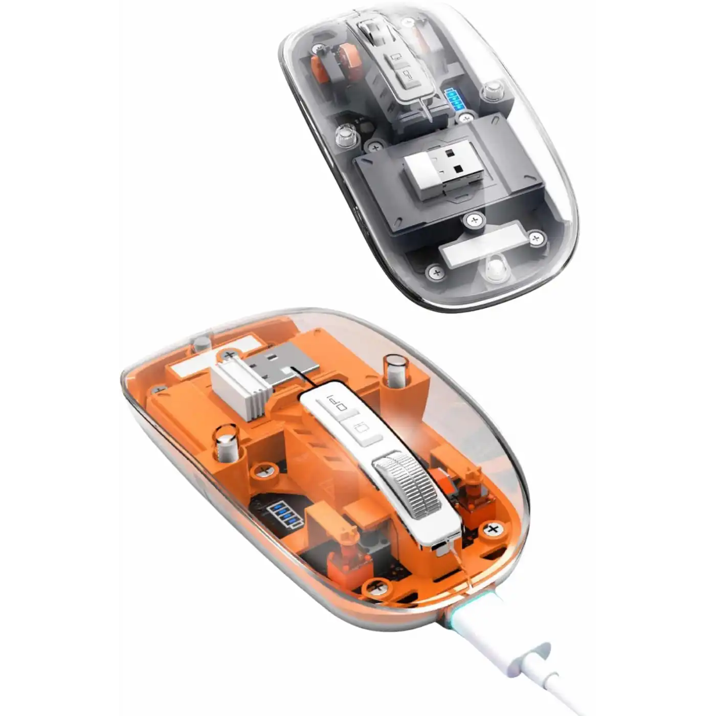 Mouse Fare Kablosuz Mouse Fare Şarjlı Bluetooth Sessiz 5 Tuşlu Şeffaf