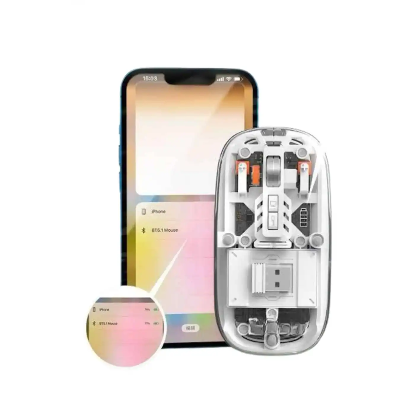 Mouse Fare Kablosuz Mouse Fare Şarjlı Bluetooth Sessiz 5 Tuşlu Şeffaf