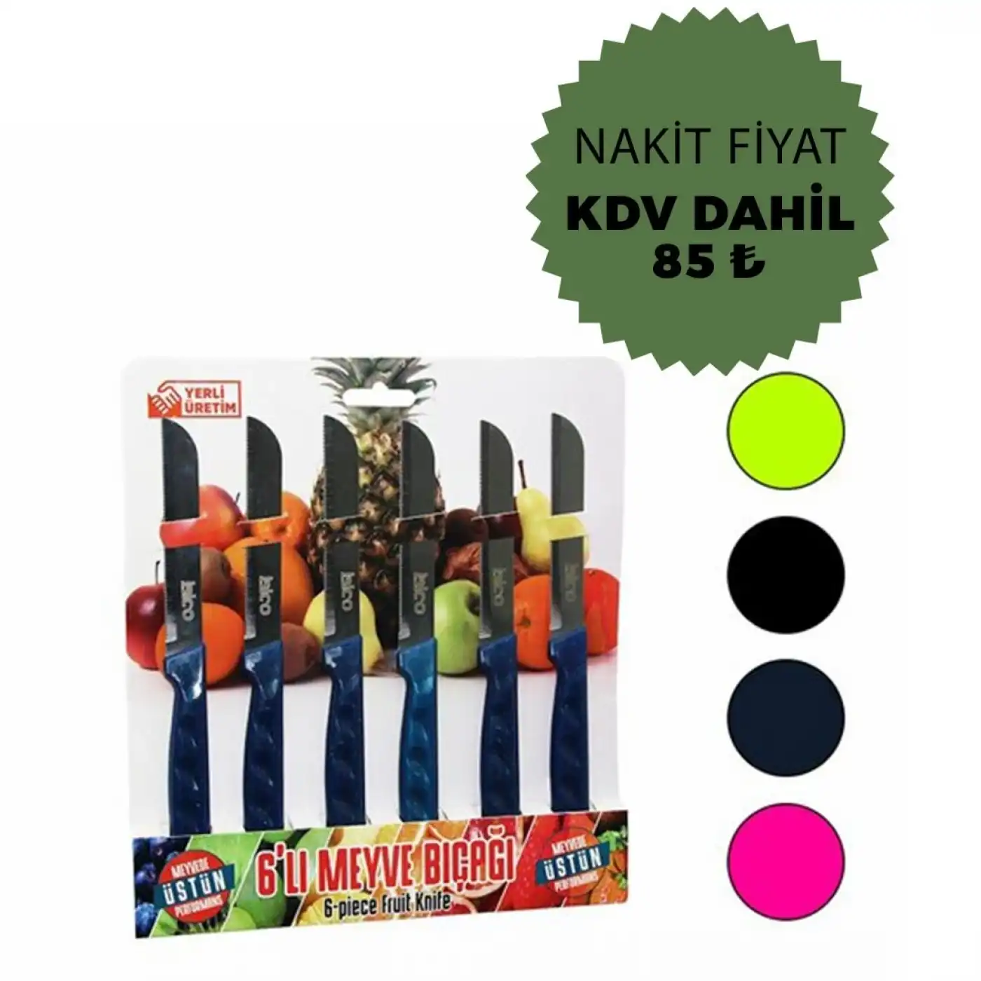 My01 Dişli Meyve Bıçak Takımı (6 Parça, Renkli)