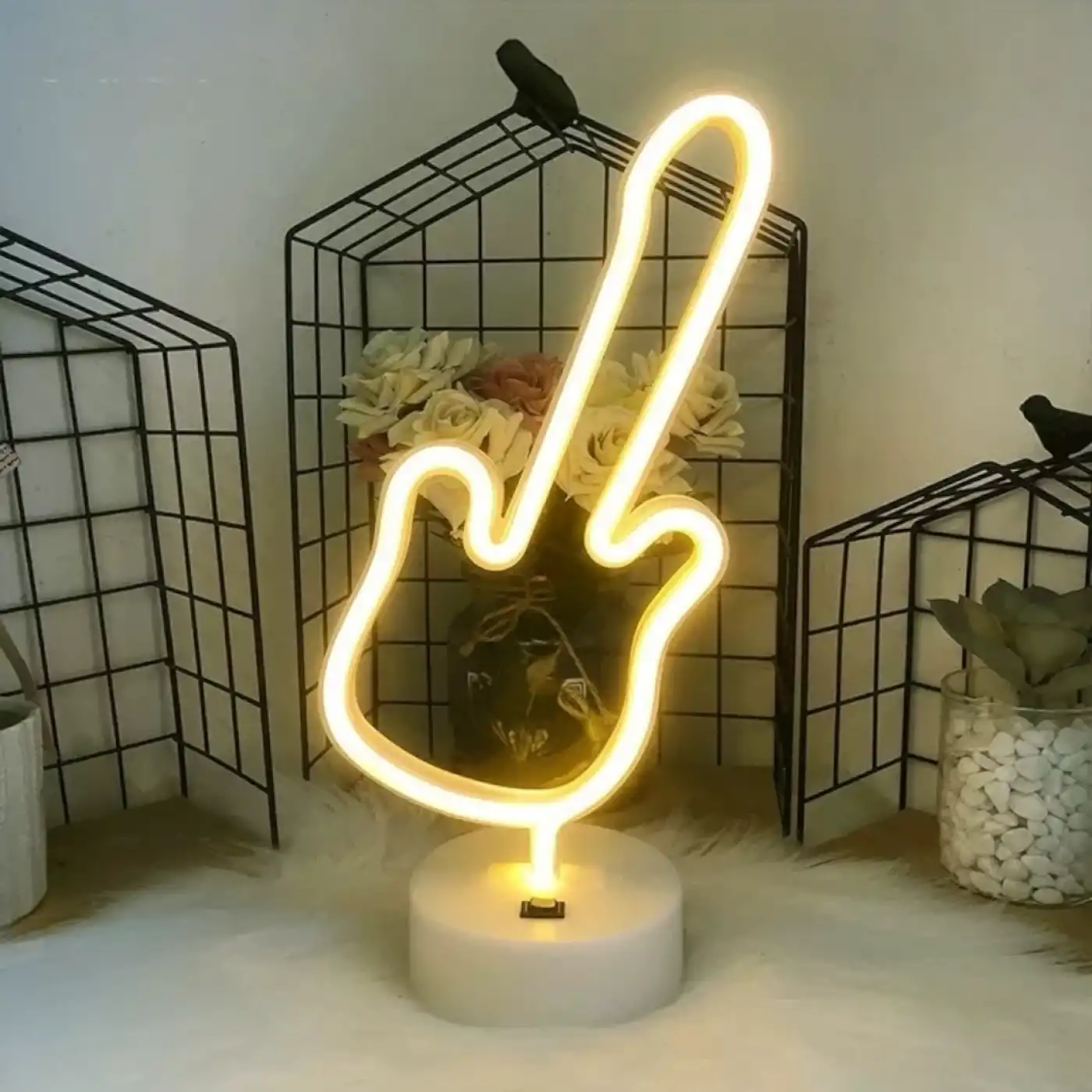 Neon Gitar Masa Lambası Pil+usb