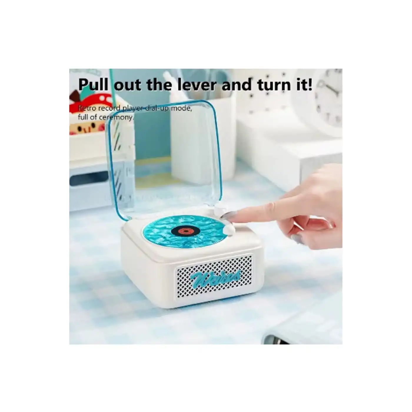 Nostalji Mini Plak Görünümlü Radyolu Bluetooth Hoparlör 3d Ses Dalgası Retro Müzik Plak Beyaz