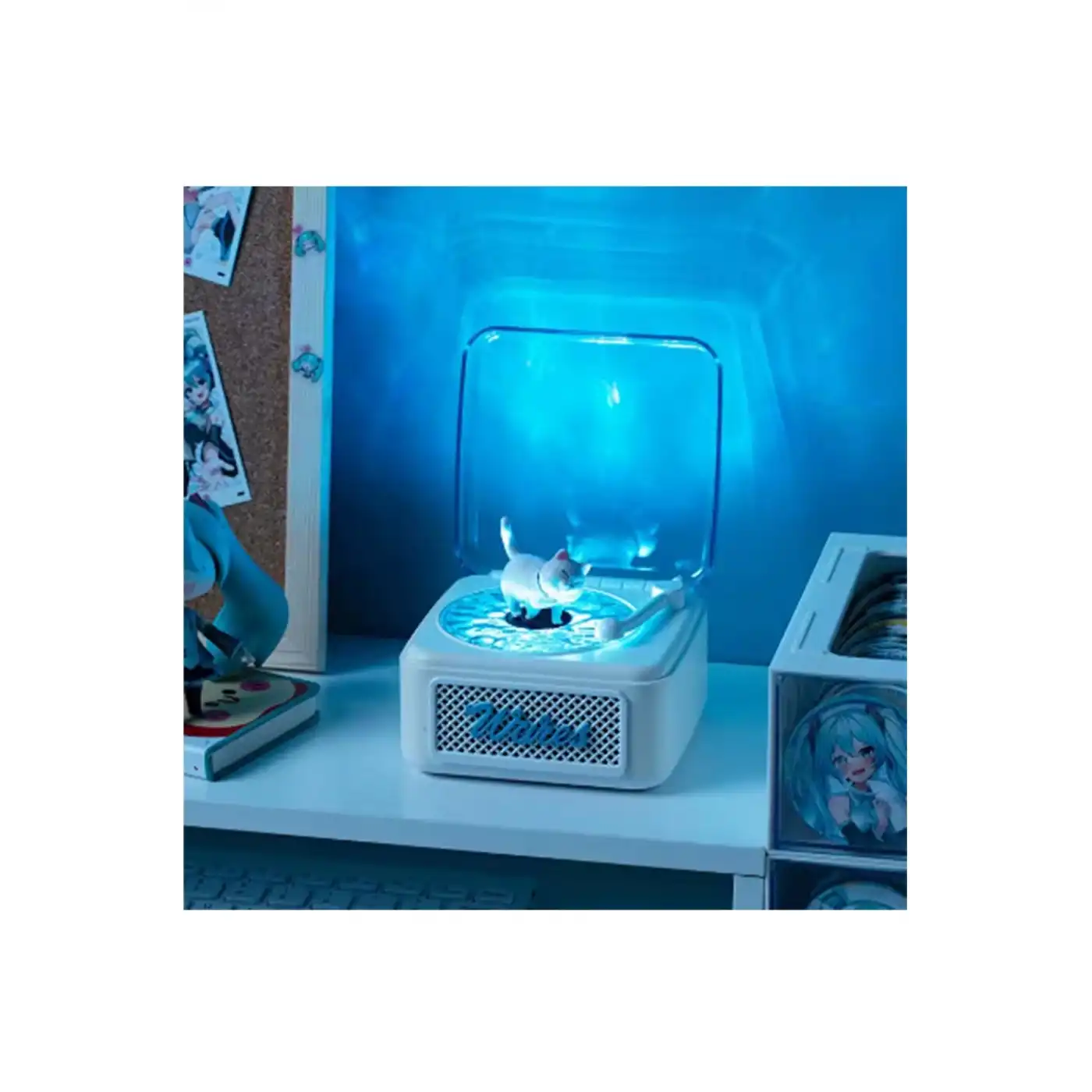 Nostalji Mini Plak Görünümlü Radyolu Bluetooth Hoparlör 3d Ses Dalgası Retro Müzik Plak Beyaz