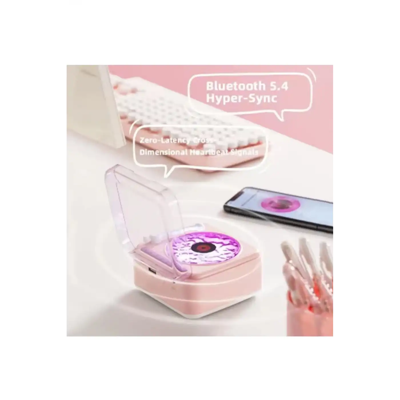 Nostalji Mini Plak Görünümlü Radyolu Bluetooth Hoparlör 3d Ses Dalgası Retro Müzik Plak Pembe