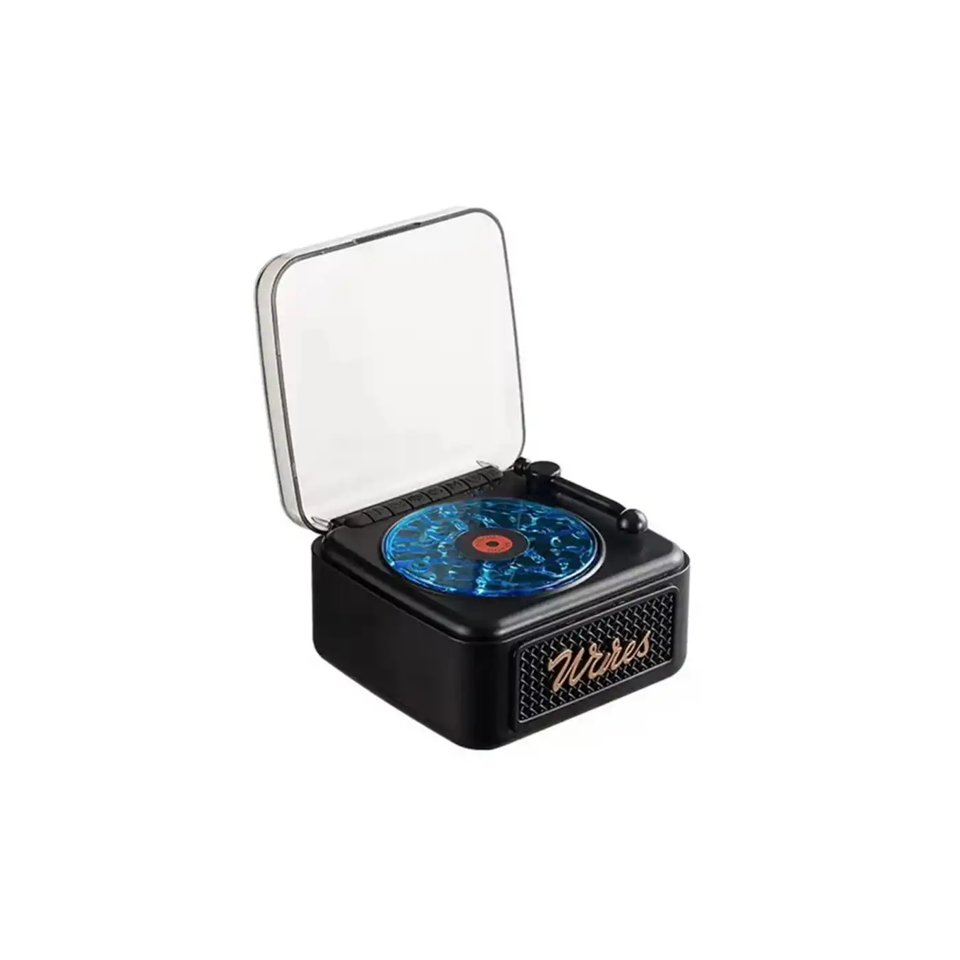Nostalji Mini Plak Görünümlü Radyolu Bluetooth Hoparlör 3d Ses Dalgası Retro Müzik Plak Siyah