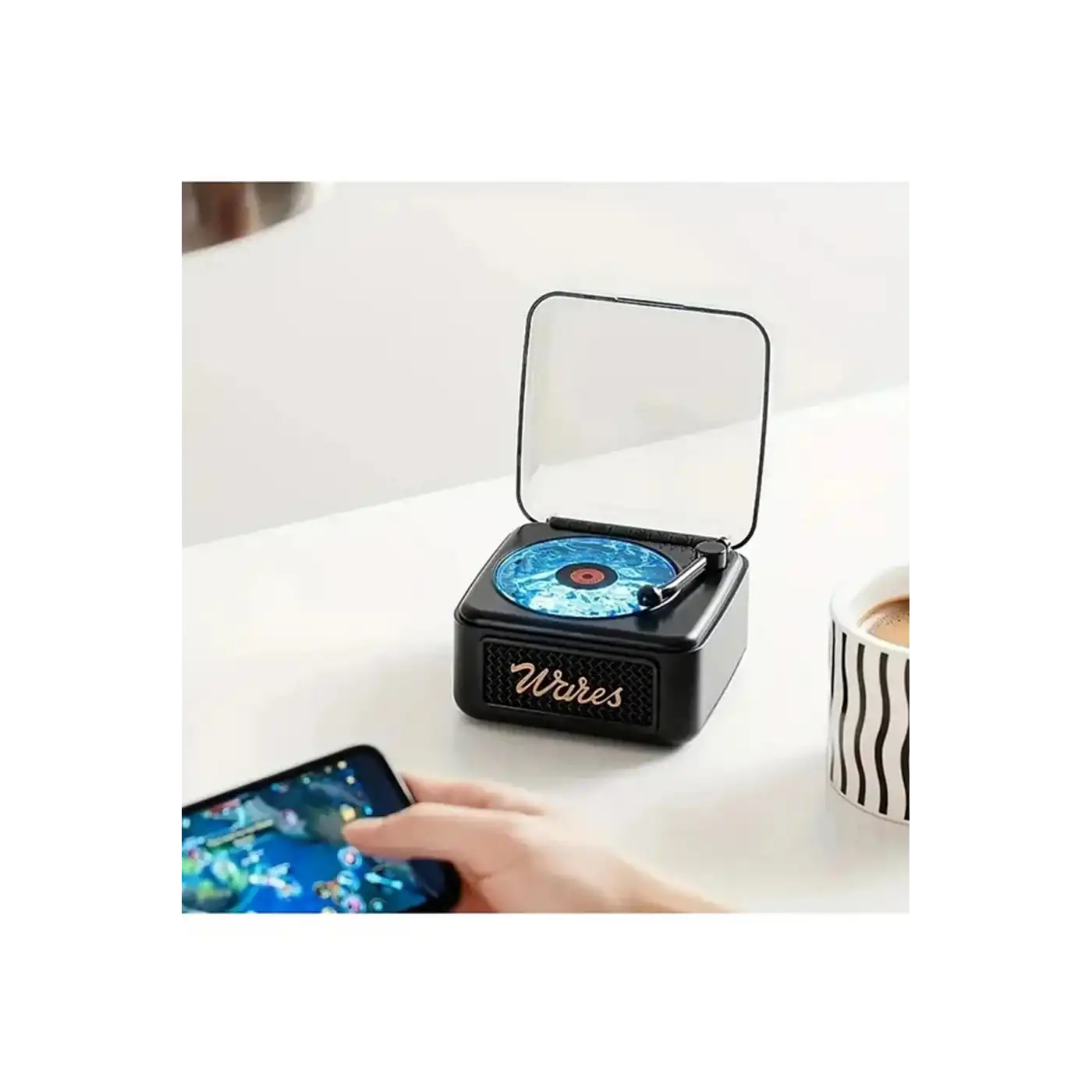 Nostalji Mini Plak Görünümlü Radyolu Bluetooth Hoparlör 3d Ses Dalgası Retro Müzik Plak Siyah