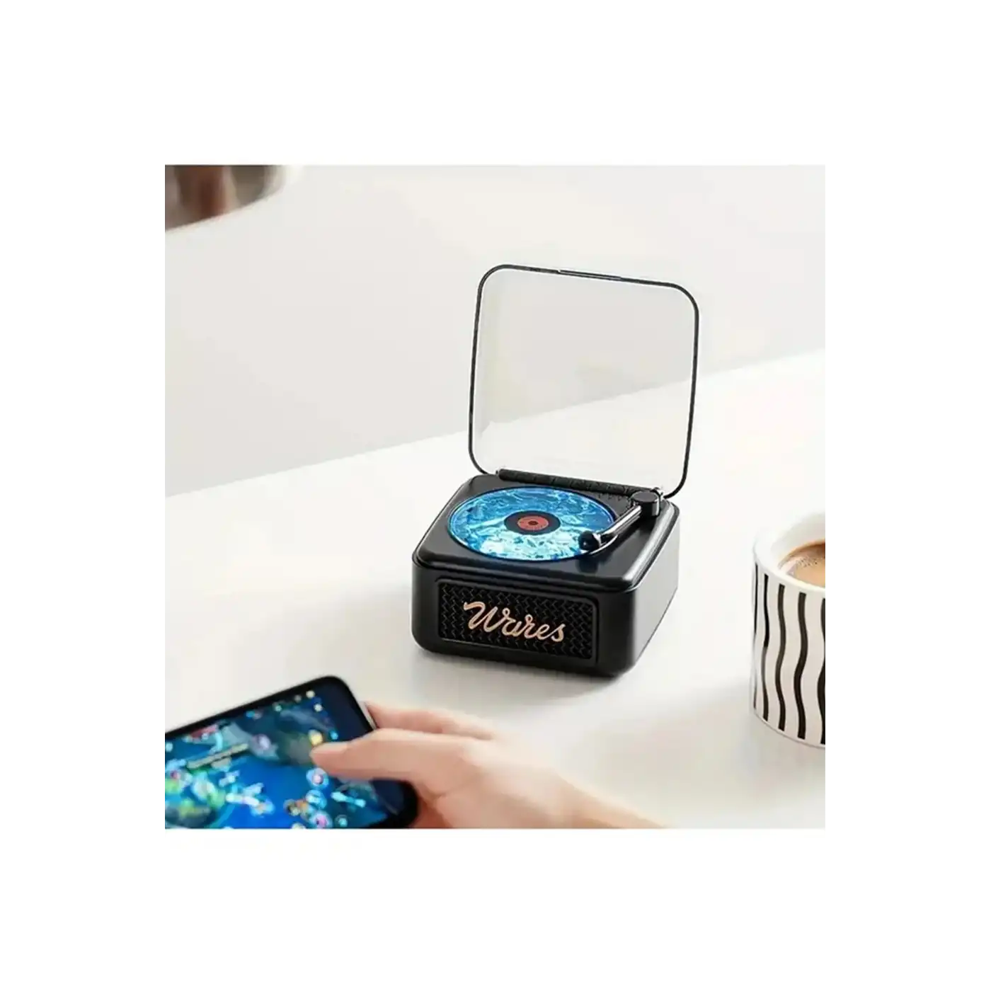 Nostalji Mini Plak Görünümlü Radyolu Bluetooth Hoparlör 3d Ses Dalgası Retro Müzik Plak Siyah