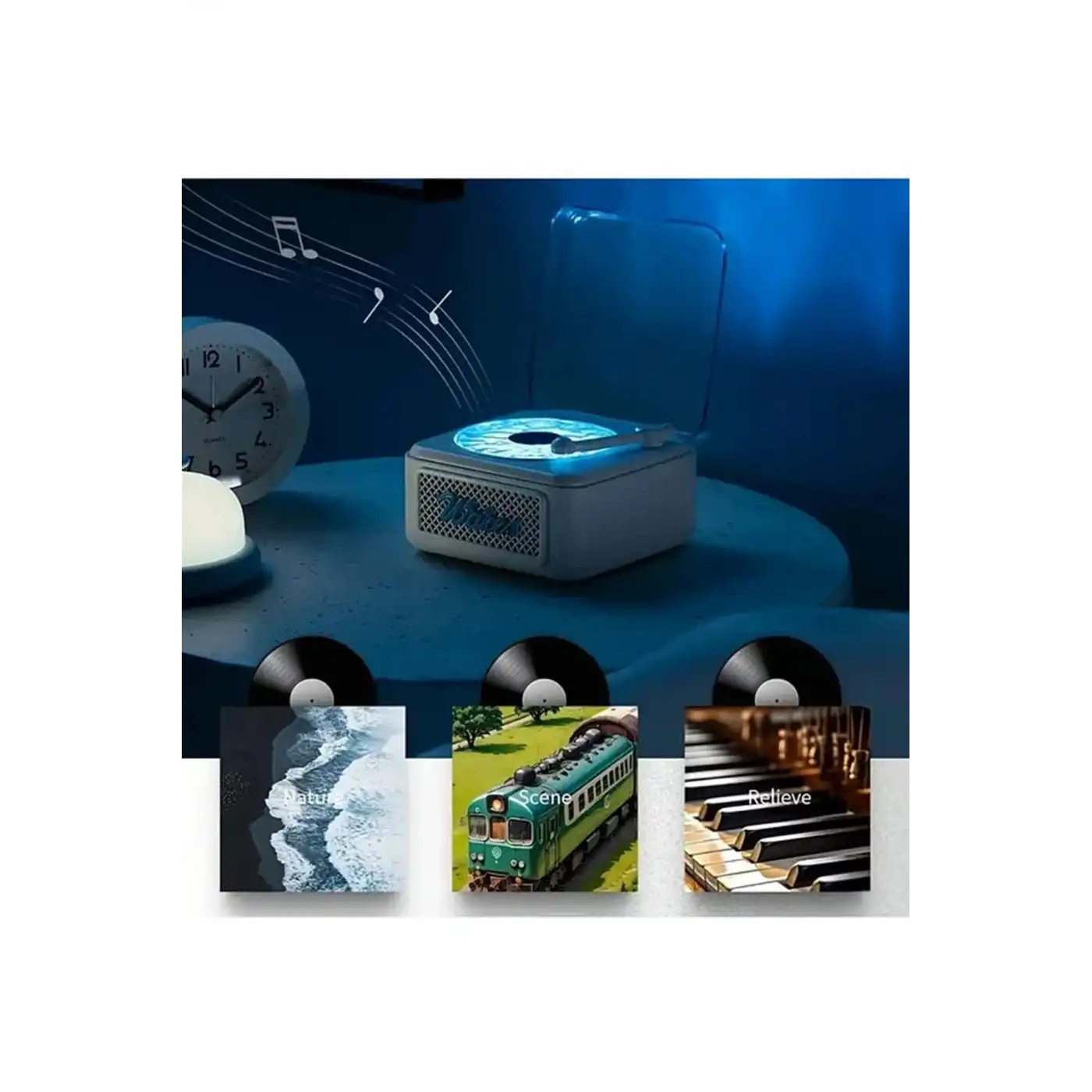 Nostalji Mini Plak Görünümlü Radyolu Bluetooth Hoparlör 3d Ses Dalgası Retro Müzik Plak Siyah