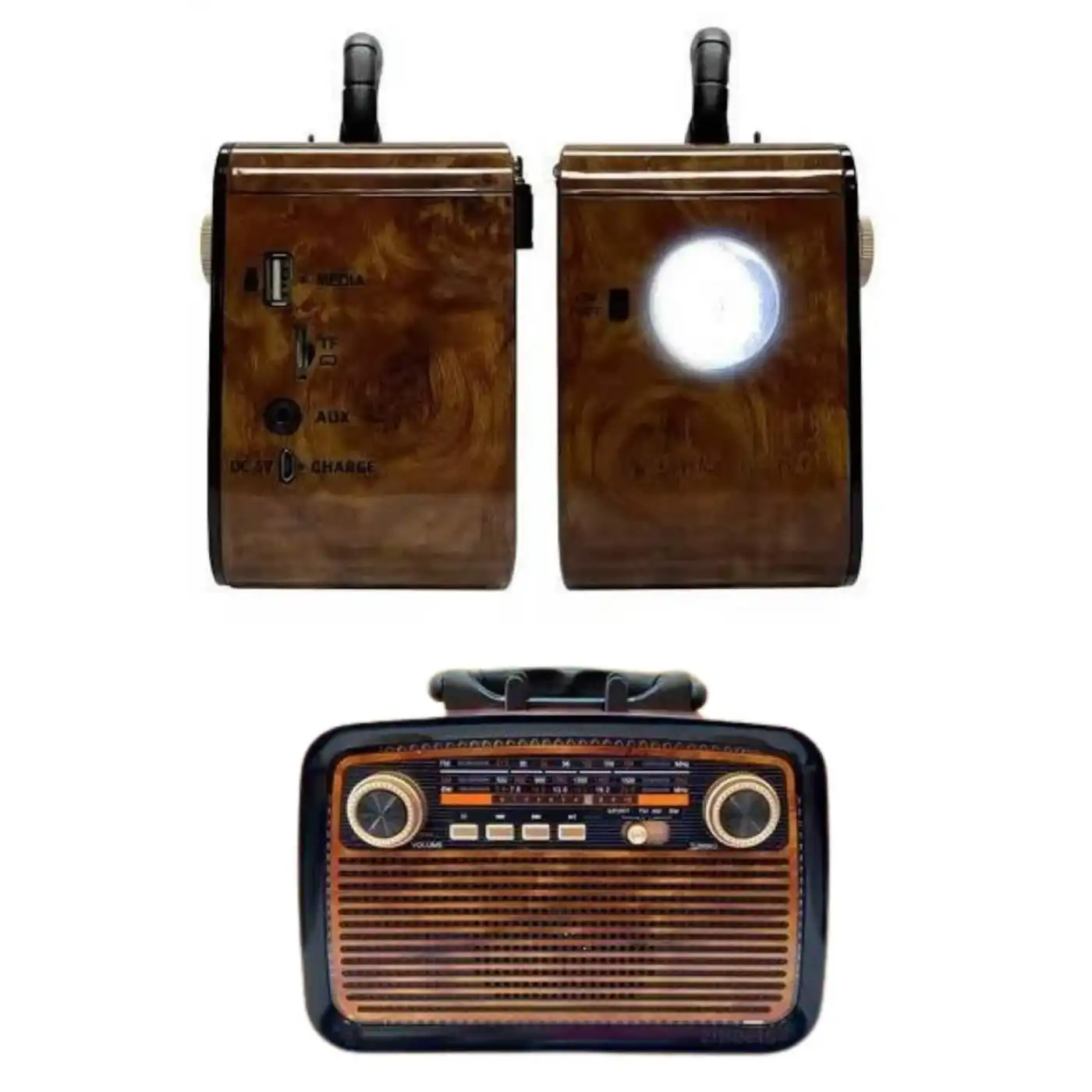 Nostalji Radyo Bluetooth Hoparlör USB-SD Kart Giriş Led Fener Işıklı Bataryalı Pilli Yeni Nesil