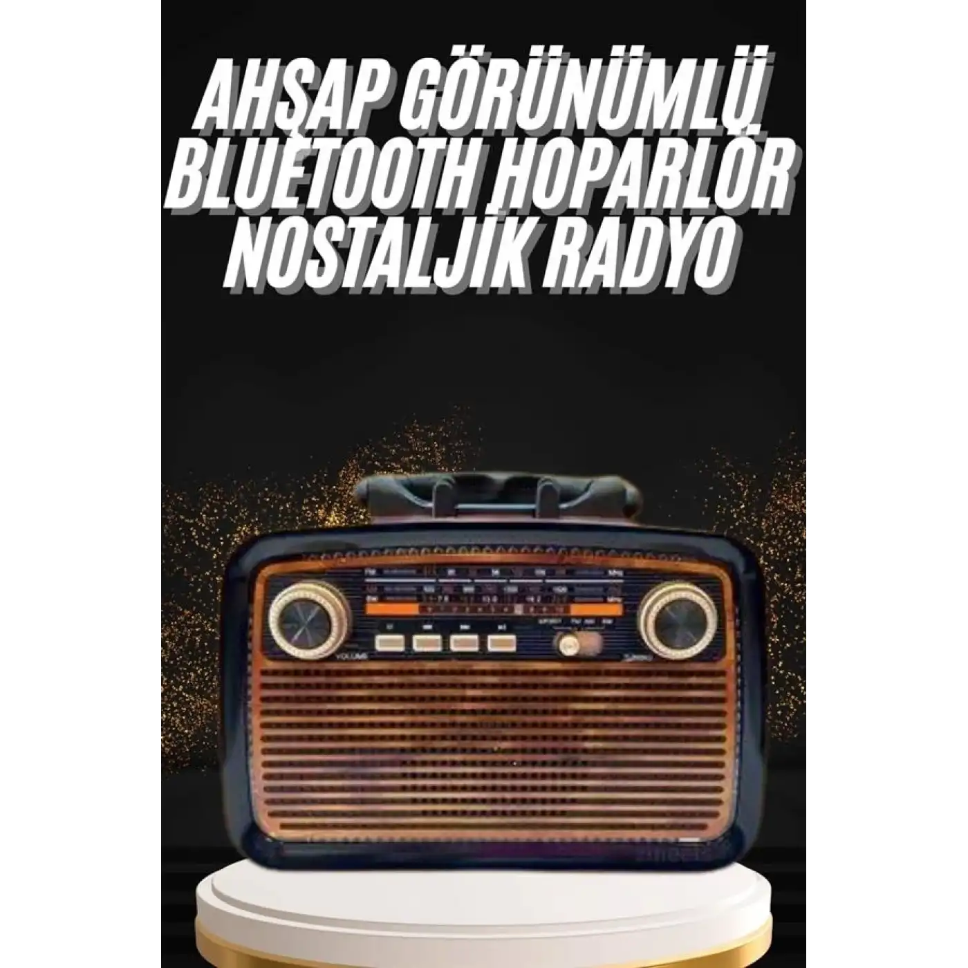 Nostaljik Görünümlü Ahşap Radyo TF SD USB Girişli Led Fener Işıklı