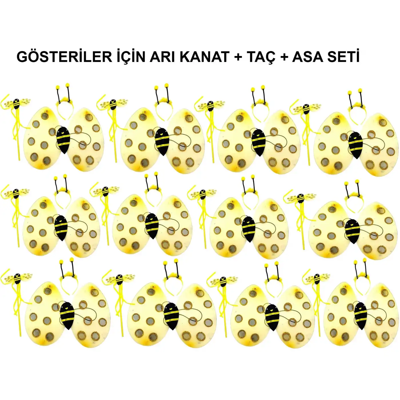 Okul Gösterileri için Arı Seti 12 Adet - Taç, Kanat, Asa