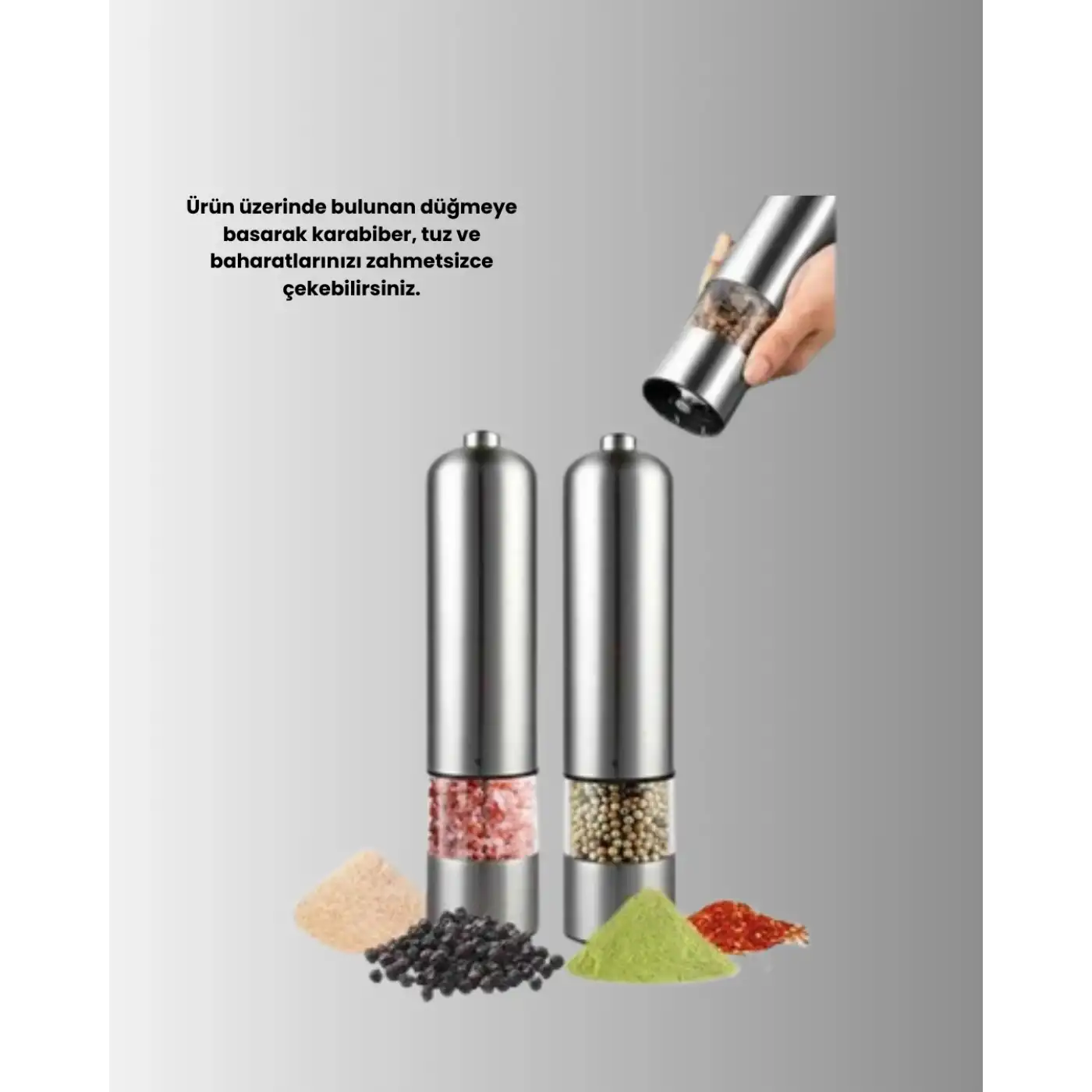 Otomatik Baharat Değirmeni Paslanmaz Gövde Ergonomik Tasarım