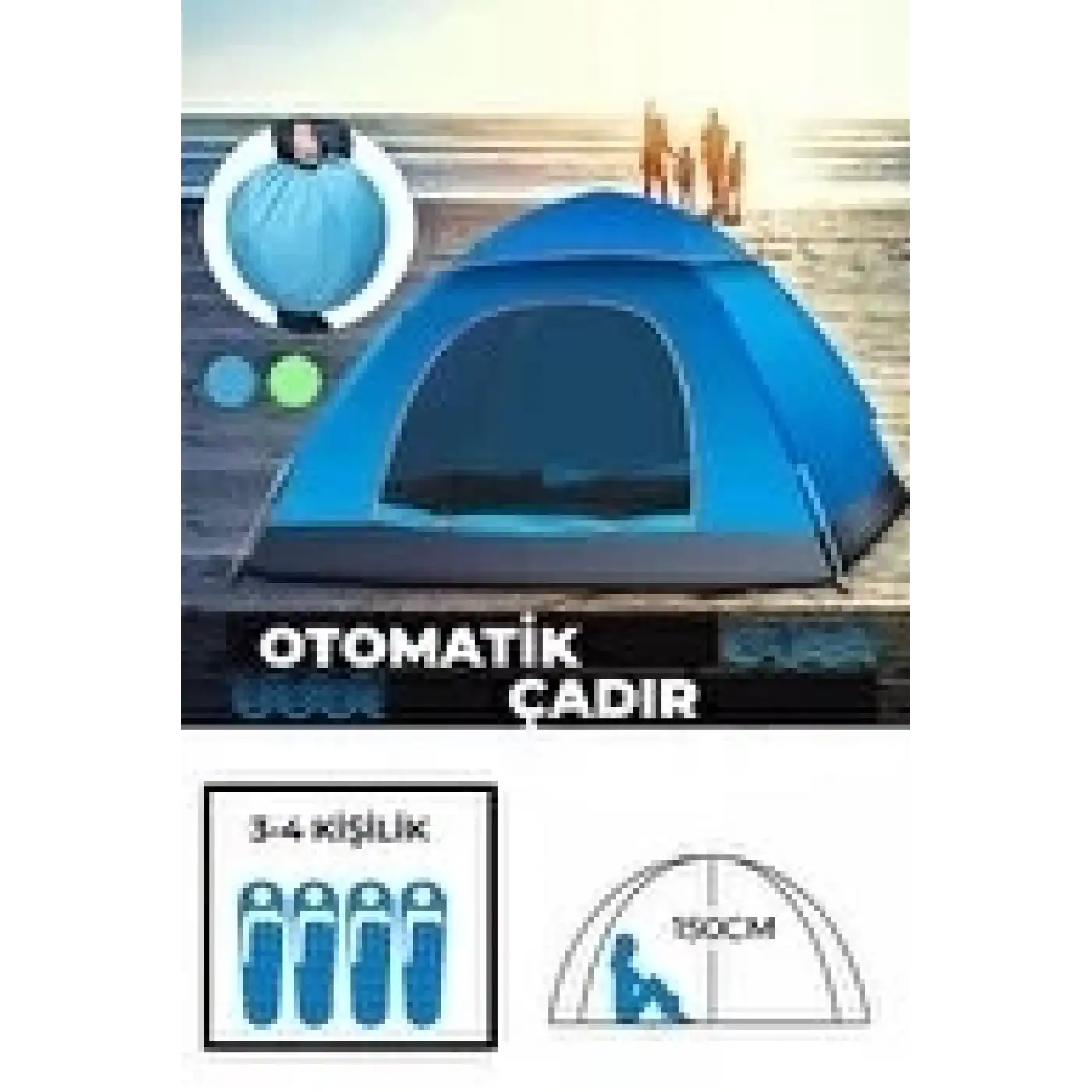 Otomatik Havada Açılan Su Geçirmez Çadır 4 Kişilik