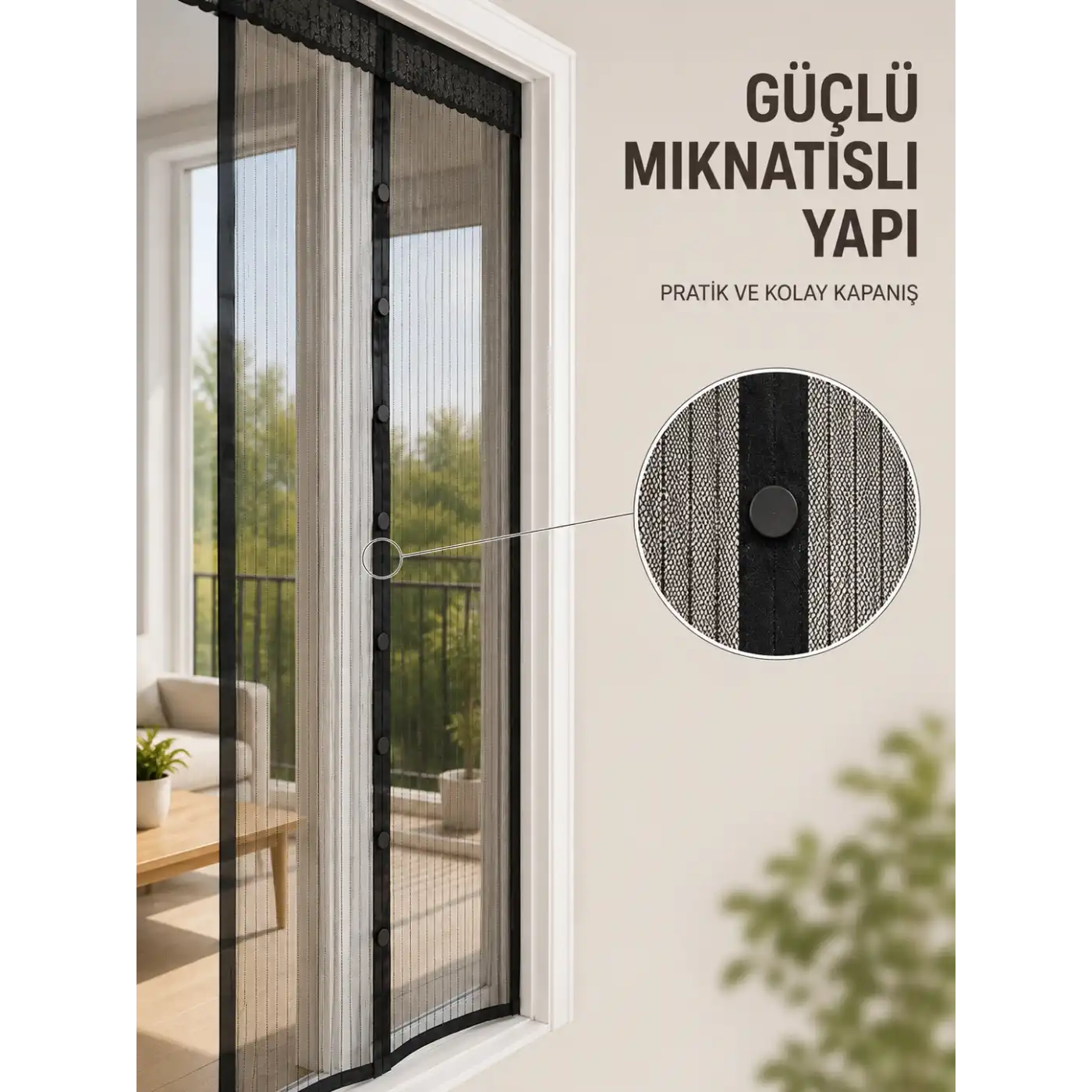 Otomatik Kapanan Mıknatıslı Sineklik Kapı Filesi Pratik Geçişli Siyah Model