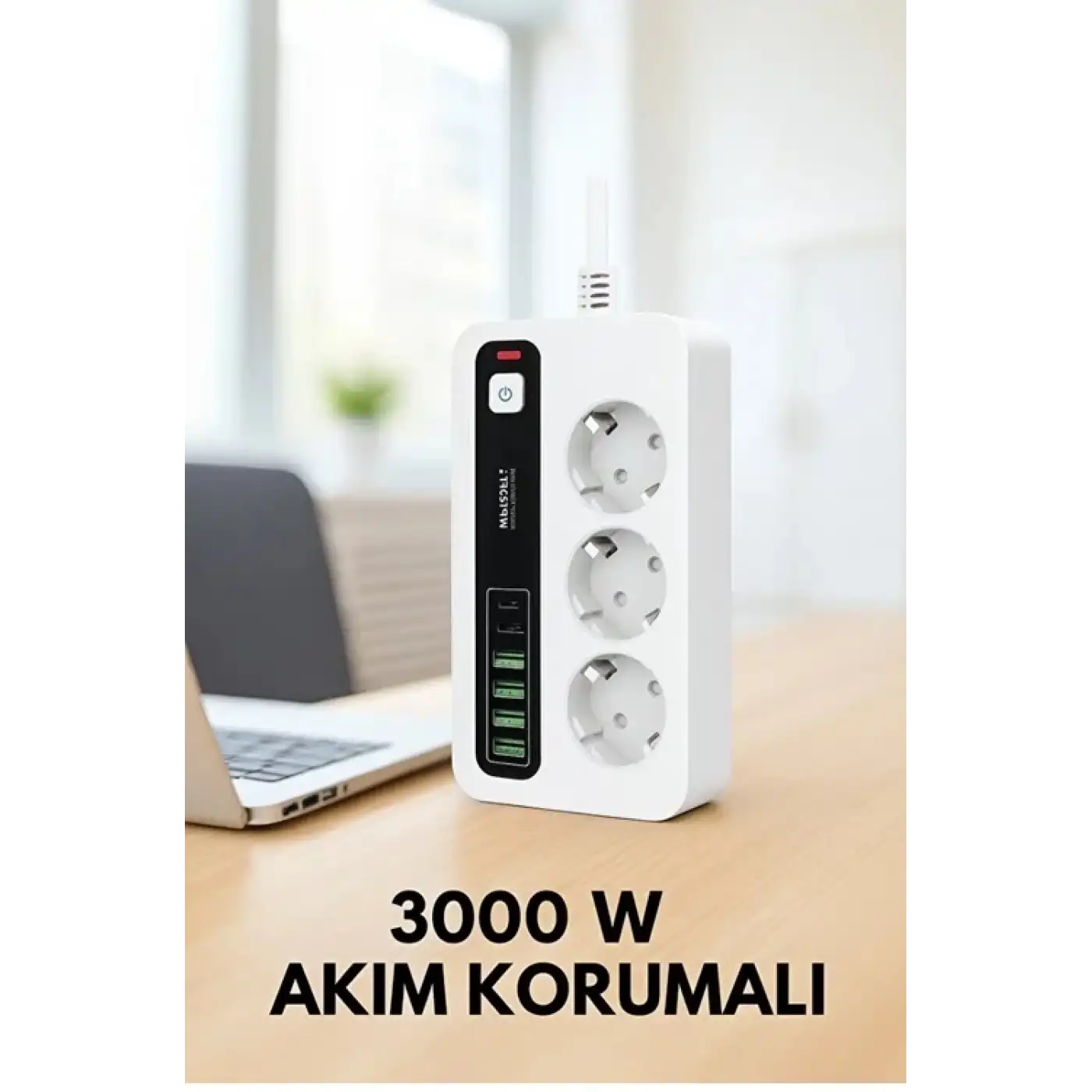 P10 3x Priz 3000w Akım Korumalı 4x Usb 2x Type-c Girişli Çoklu Priz