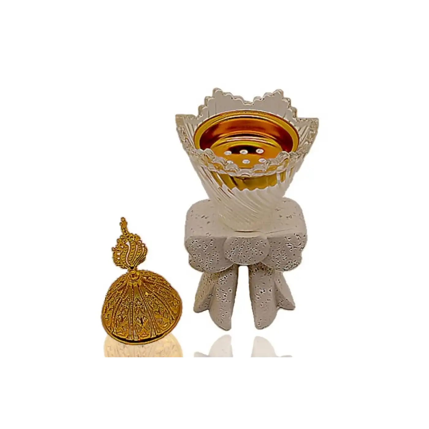 Papyon Detaylı Cam Üstlü Metal Buhurdanlık