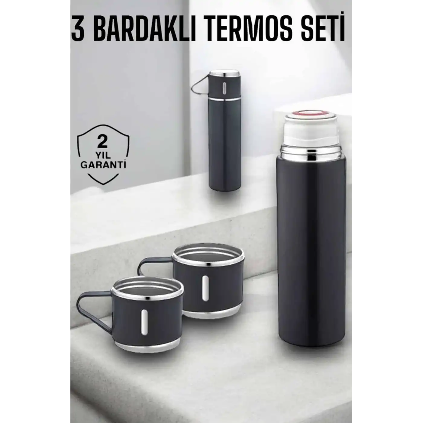 Paslanmaz Çelik 3’lü Termos Seti Vakumlu ve 8 Saat Isı Koruma