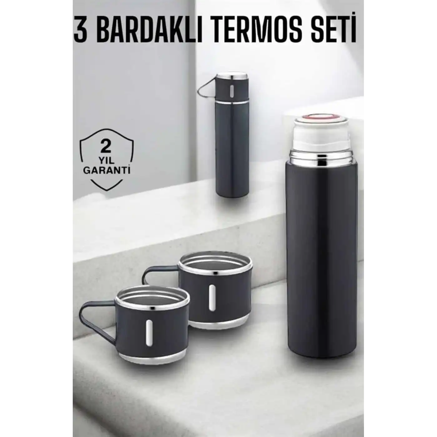 Paslanmaz Çelik 3’lü Termos Seti Vakumlu ve 8 Saat Isı Koruma