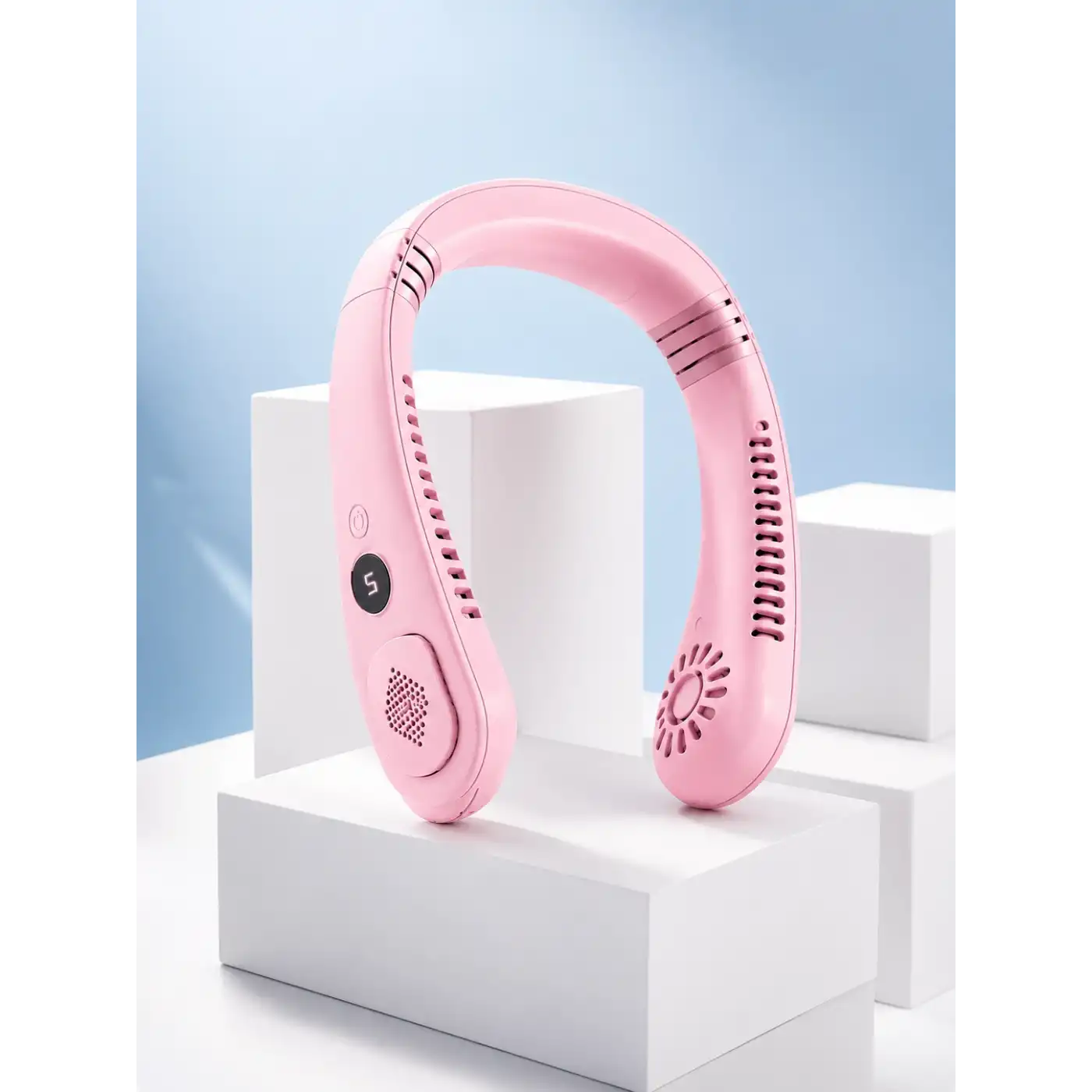 Pembe Boyun Tipi Fan USB Şarjlı Hafif Tasarım Güçlü Hava Üflemeli Serinletici