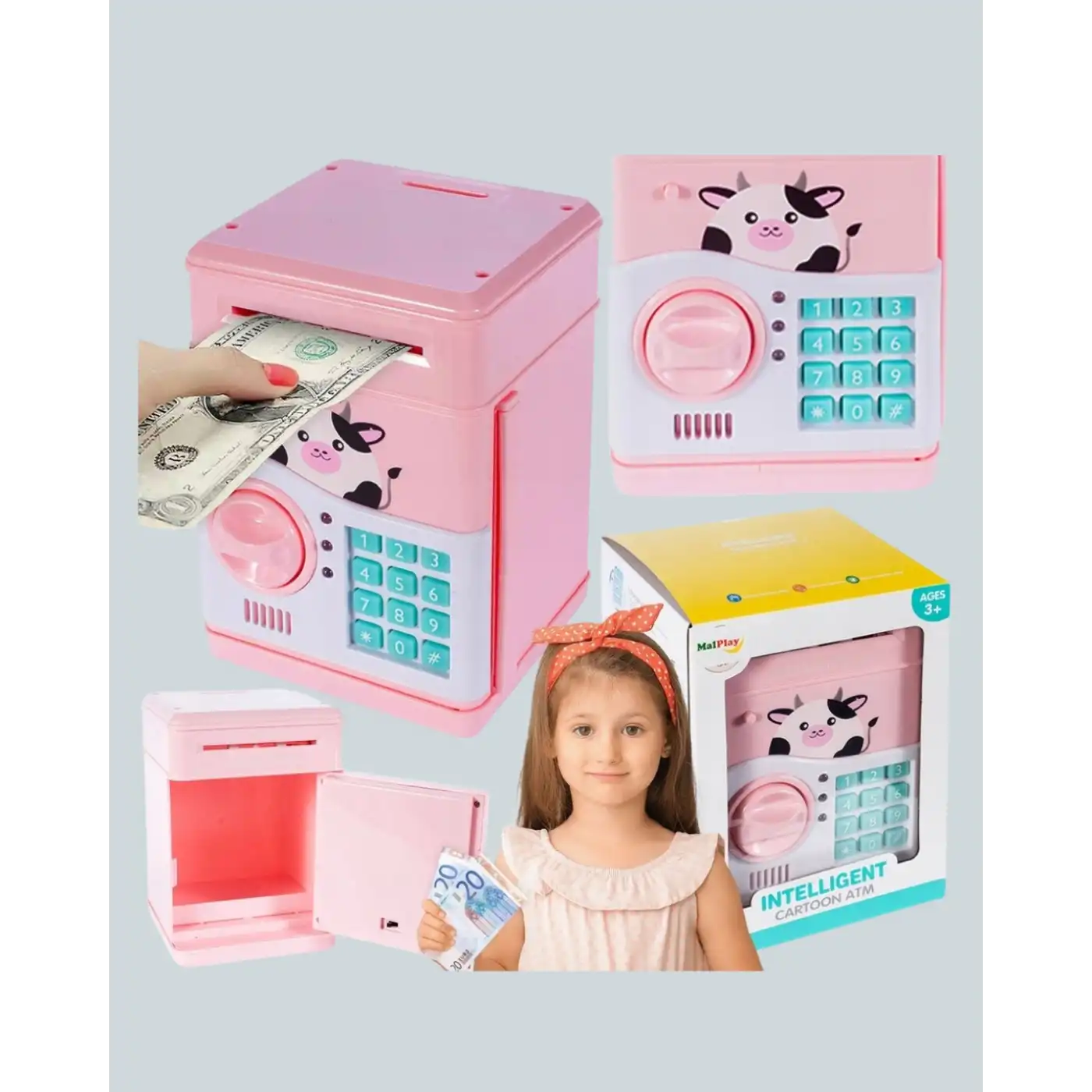 Pembe Elektronik Şifreli Otomatik Para Çeken ATM Kumbarası
