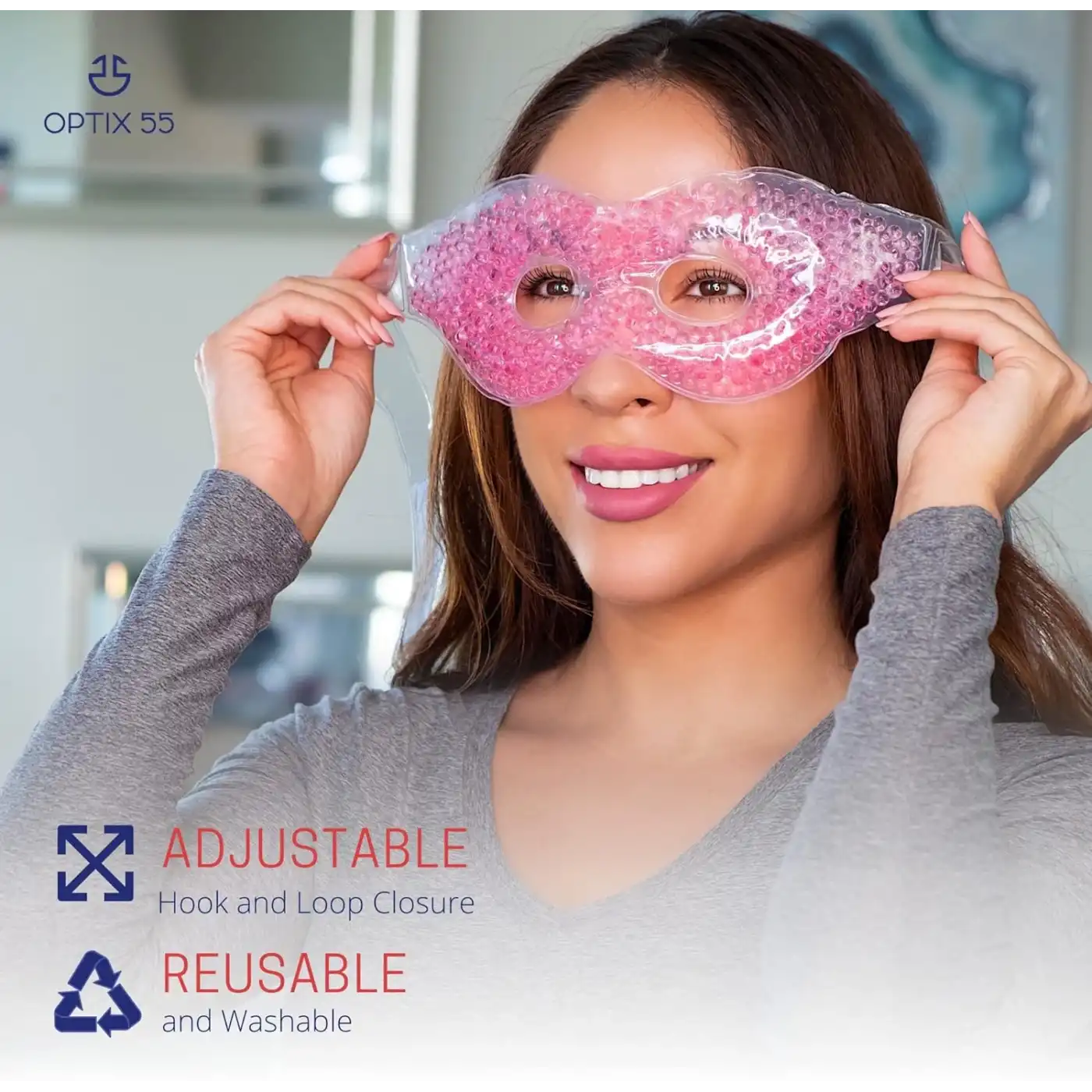 Pembe Jel Boncuklu Göz Maskesi, Soğuk & Sıcak Kullanım Rahatlatıcı Terapi Maskesi