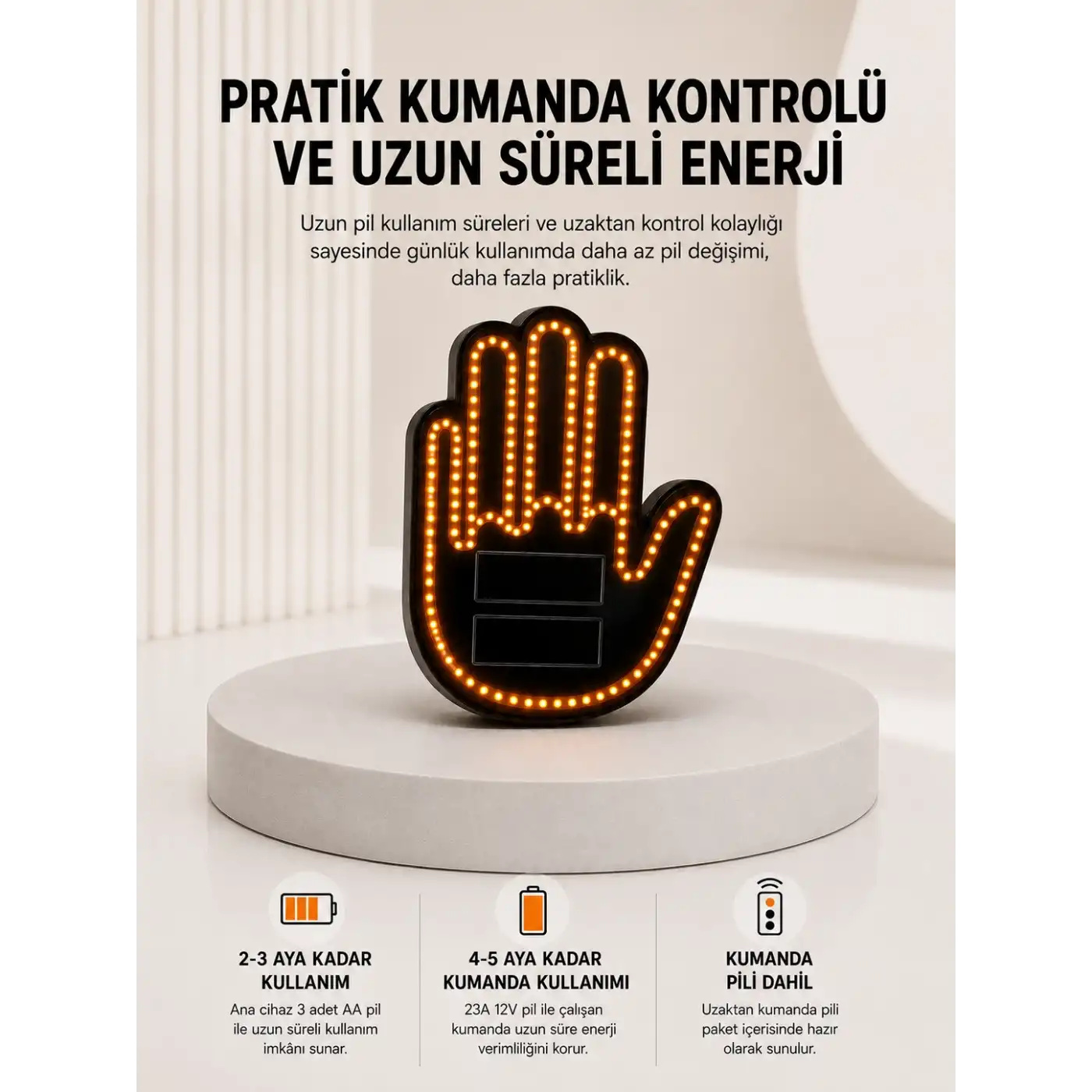 Pilli Led Işık Araç Camı İçin Uzaktan Kumandalı El Simgesi