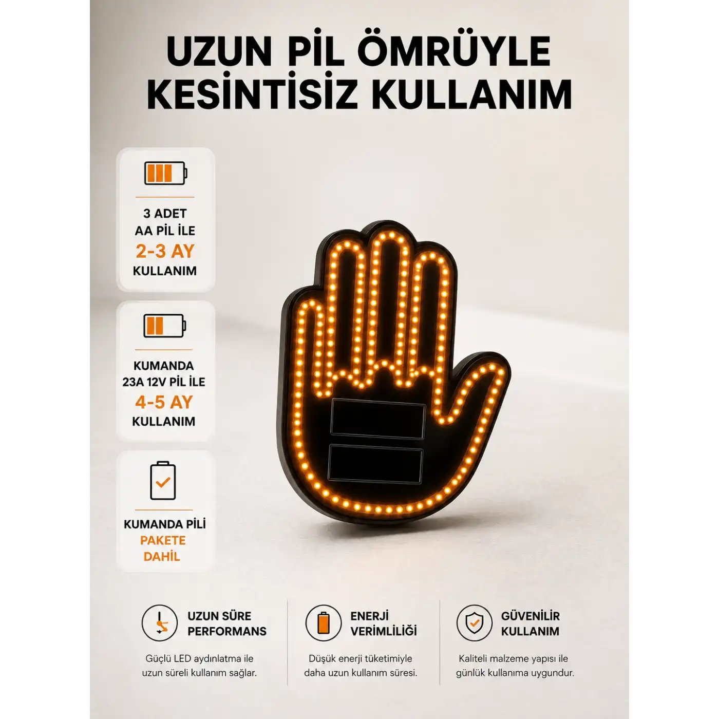 Pilli Led Işık Araç Camı İçin Uzaktan Kumandalı El Simgesi