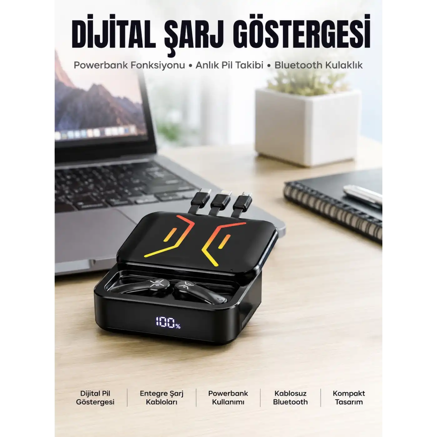 Powerbank Bluetooth Kulaklık  Kulaklığı Yüksek Ses Kaliteli Yeni Nesil