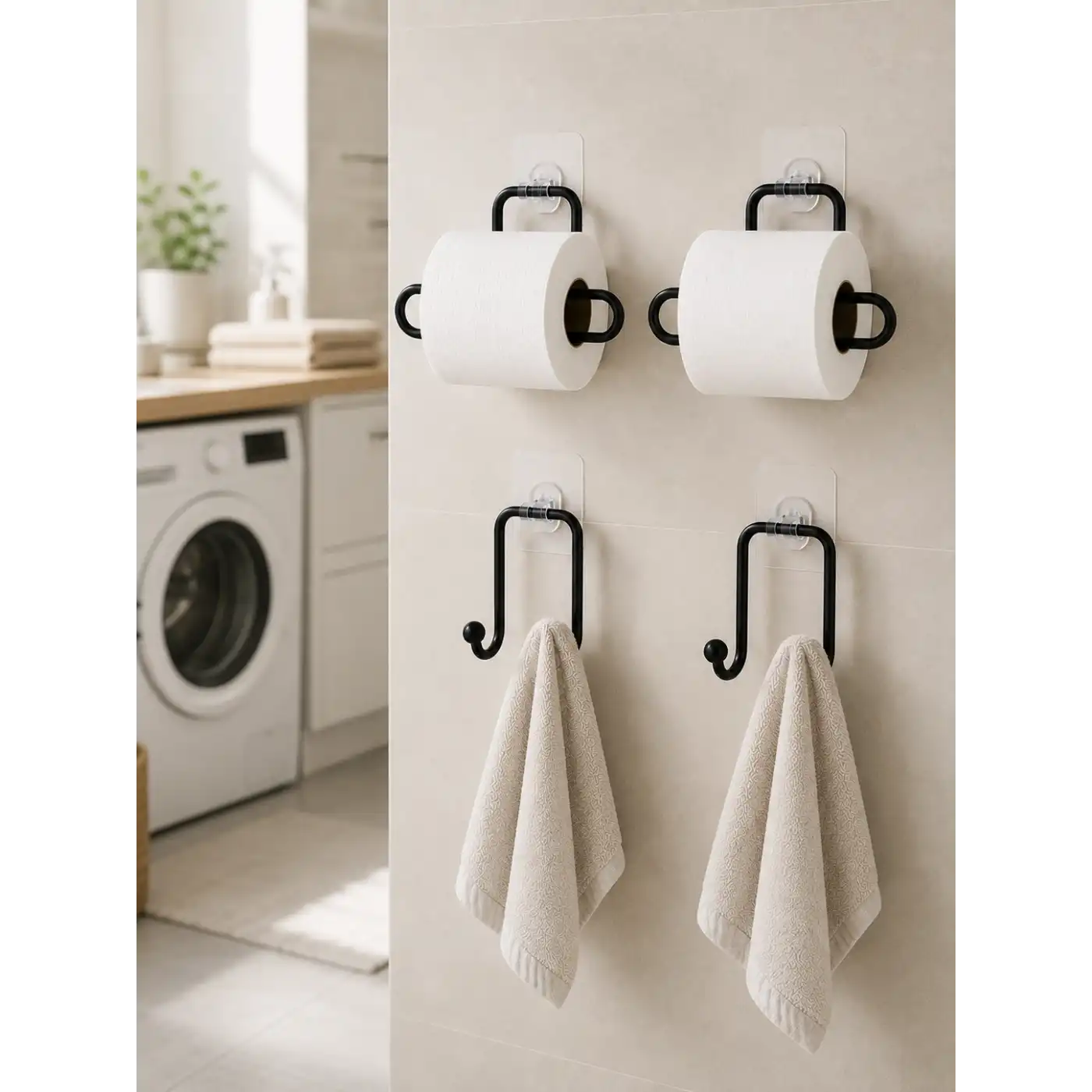 Pratik Banyo Düzenleme Seti 2 Adet Rulo Kağıt Tutucu 2 Adet Havlu Askılığı