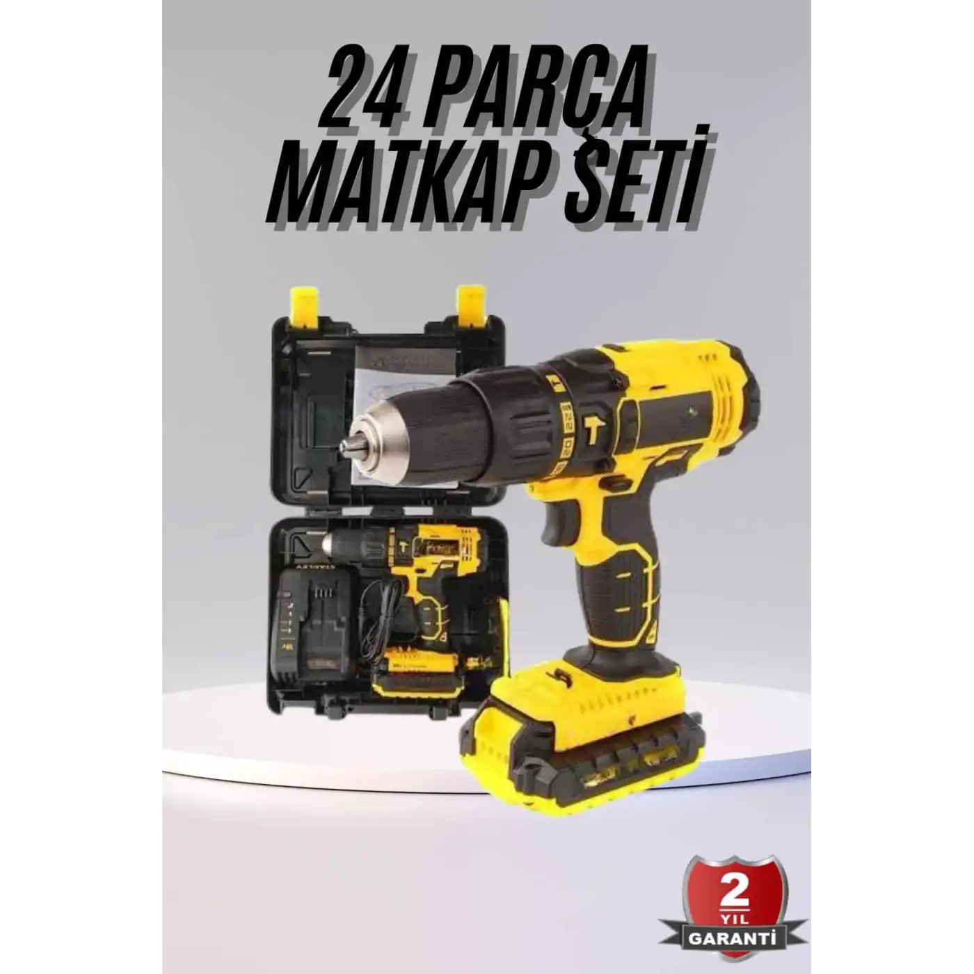 Profesyonel Çift Bataryalı Akülü Vidalama Şarjlı Matkap 24 Parça